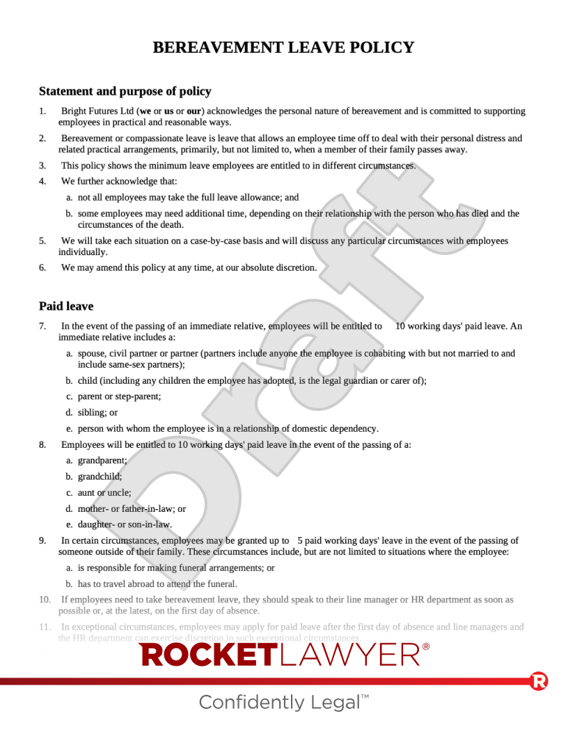 Bereavement Leave Policy Template U0026 FAQs Rocket Lawyer UK
