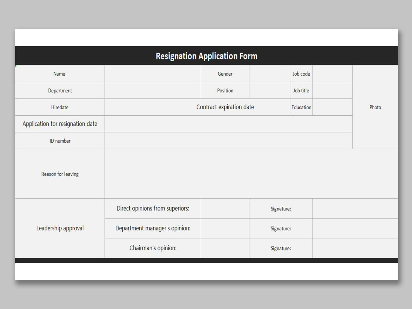 Form Template Excel