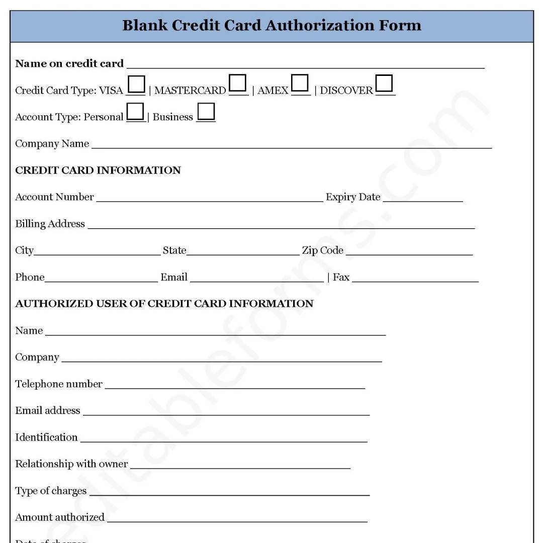 Cc Authorization Form Template
