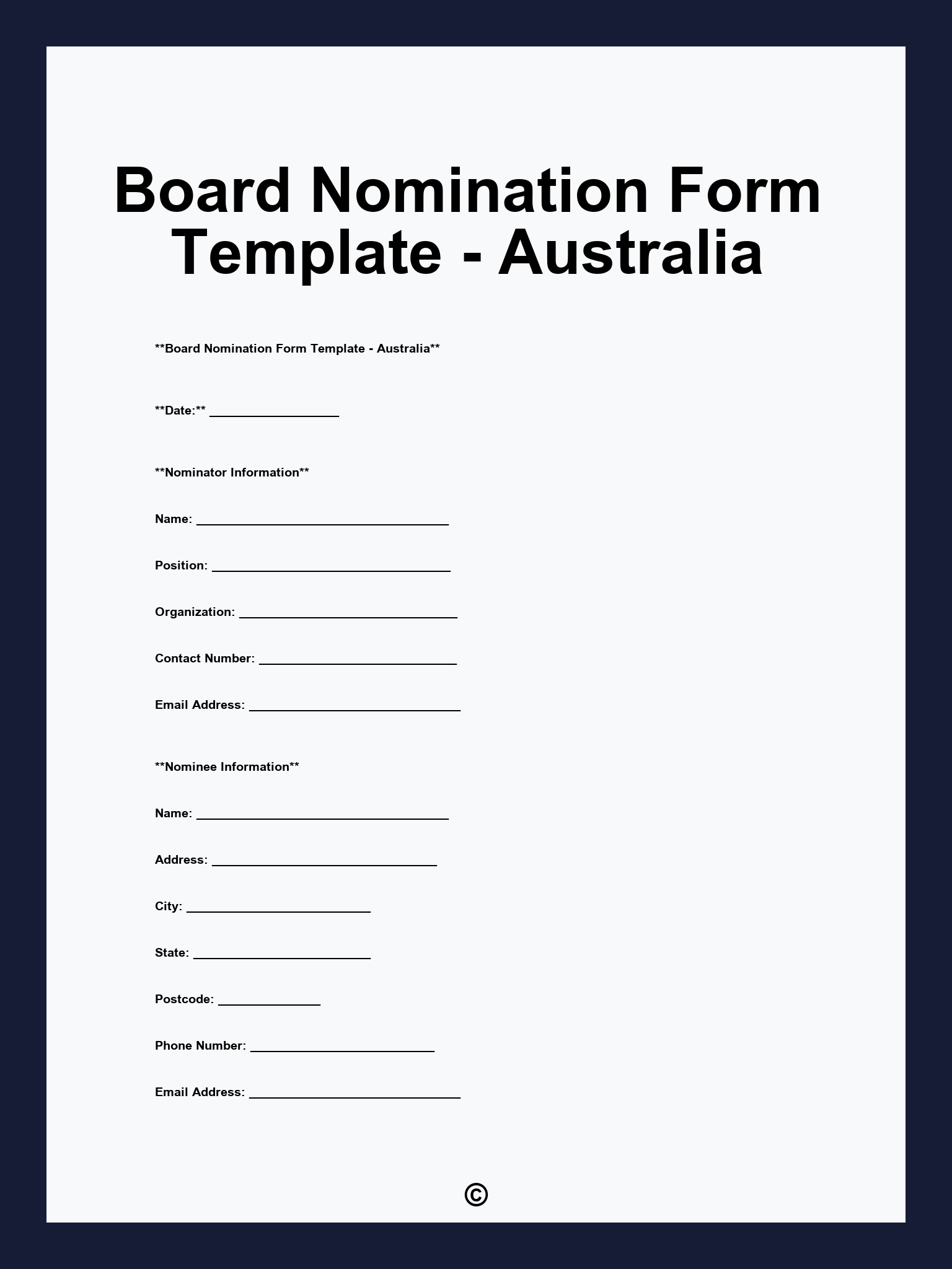 Board Nomination Form Template Australia