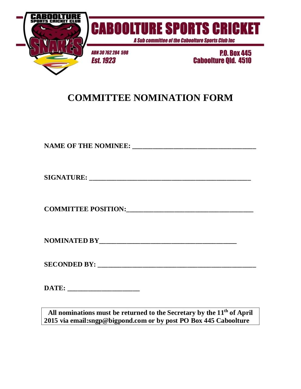 Board Nomination Form Template