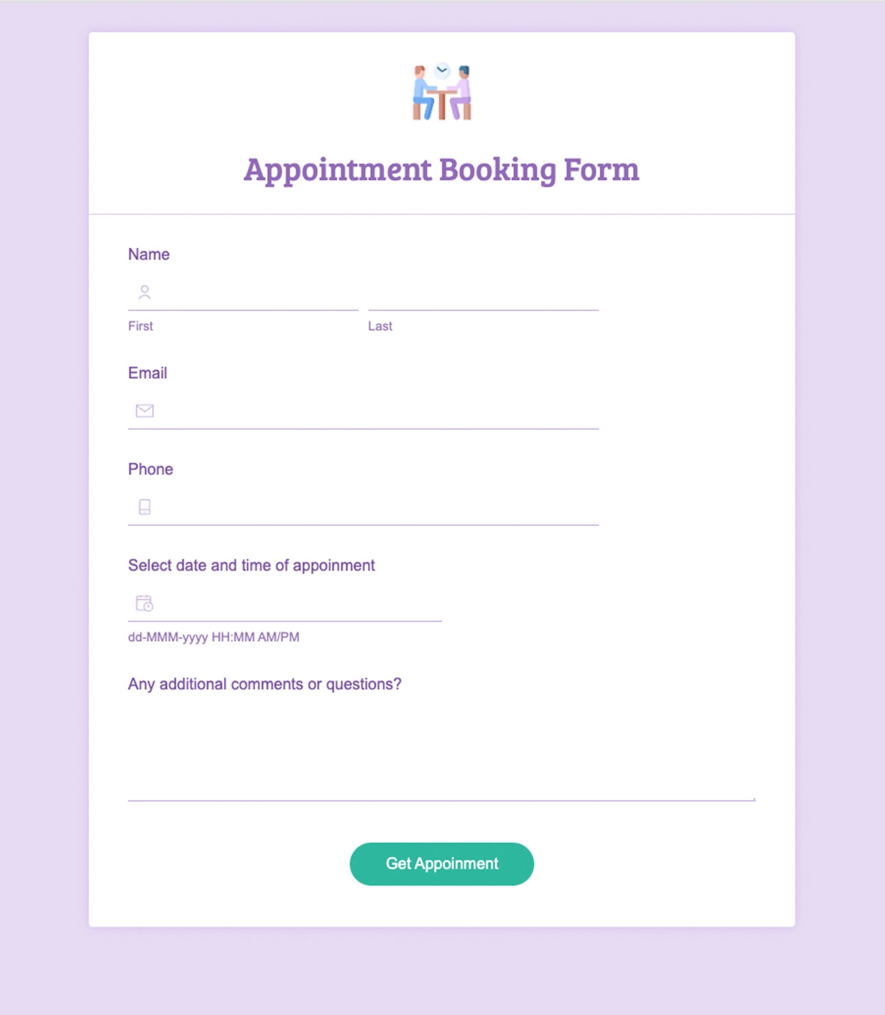 Reservation Form Template