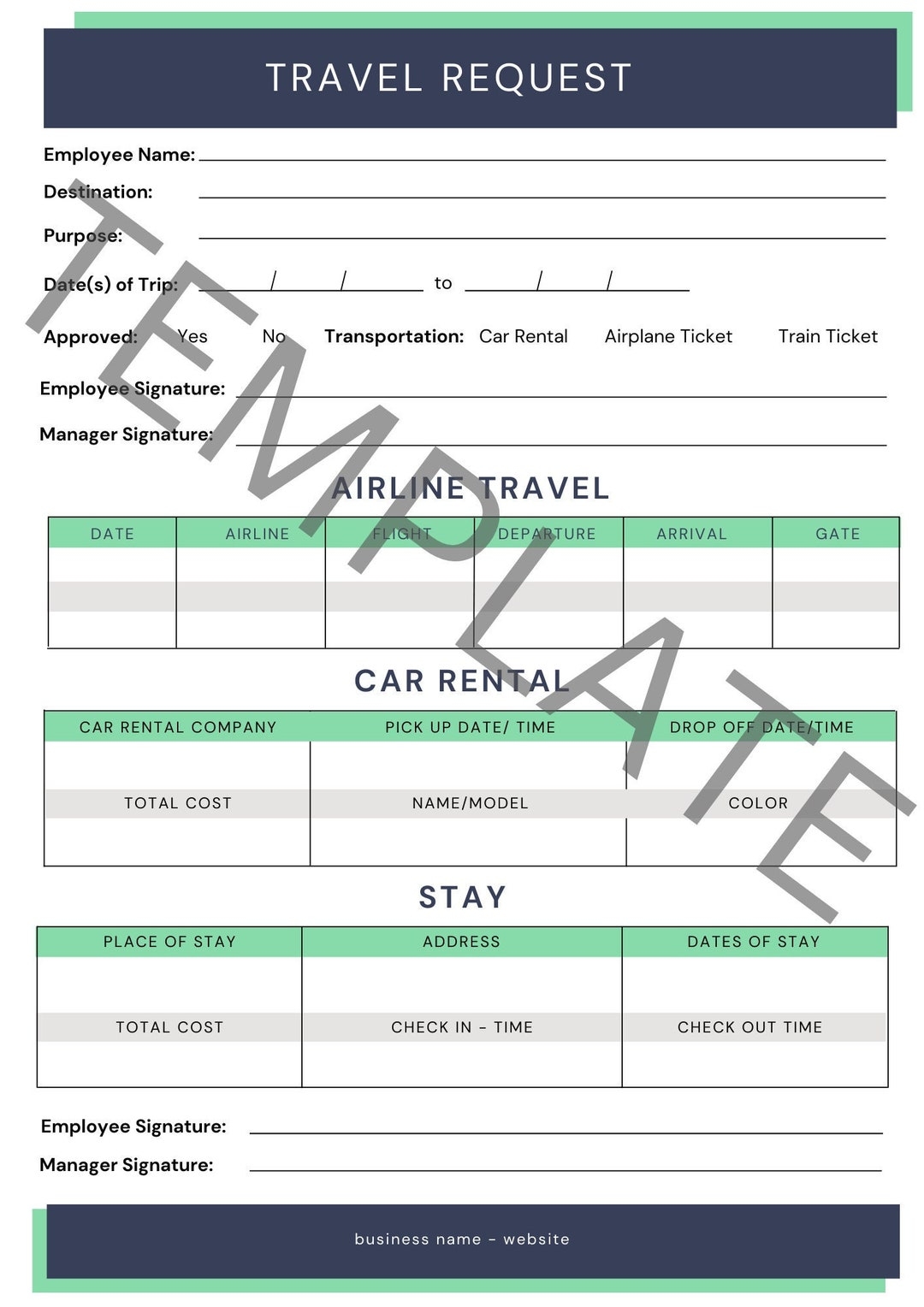 Business Form Travel Request Etsy UK