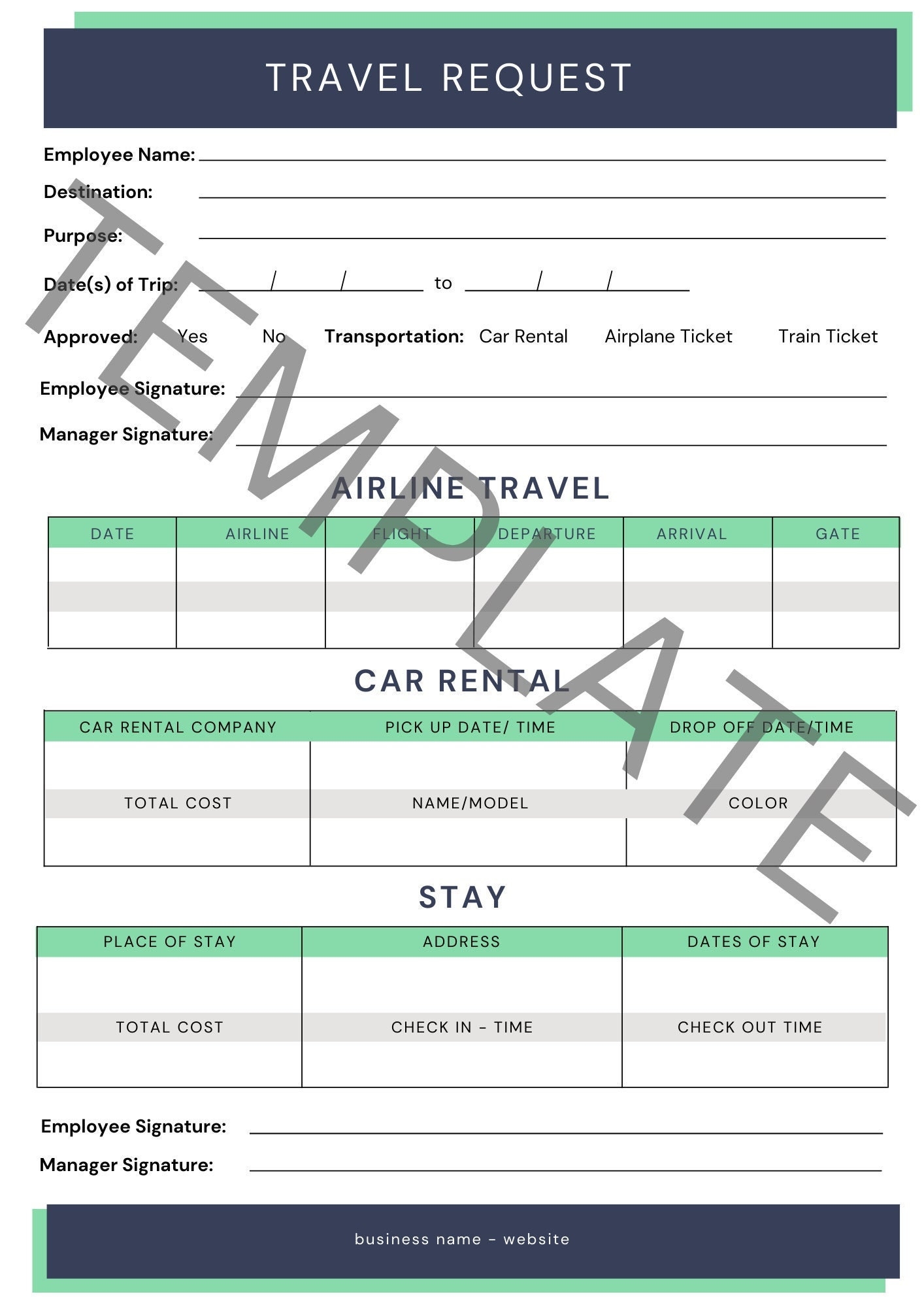 Business Form Travel Request Etsy