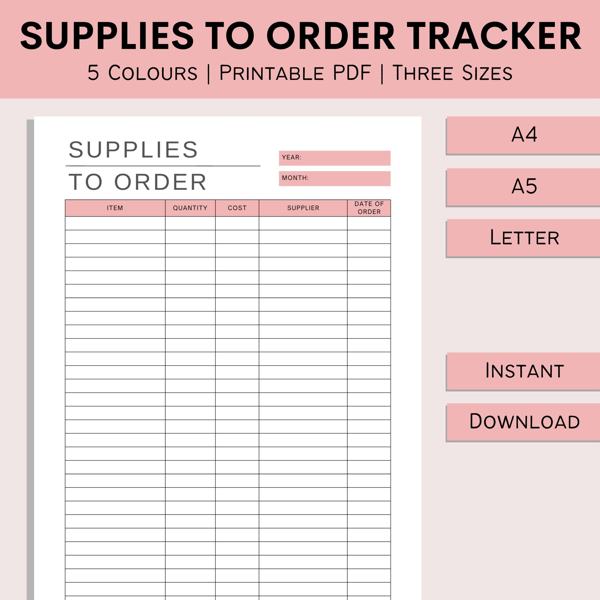 Business Inventory Tracker Printable Supply Order Form Product 