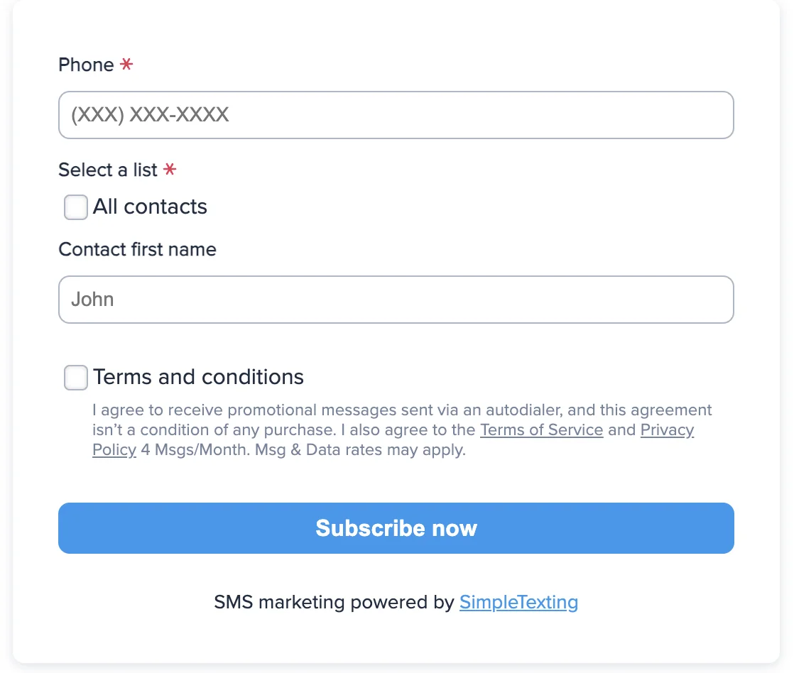 Business Texting Opt in Disclaimer Templates