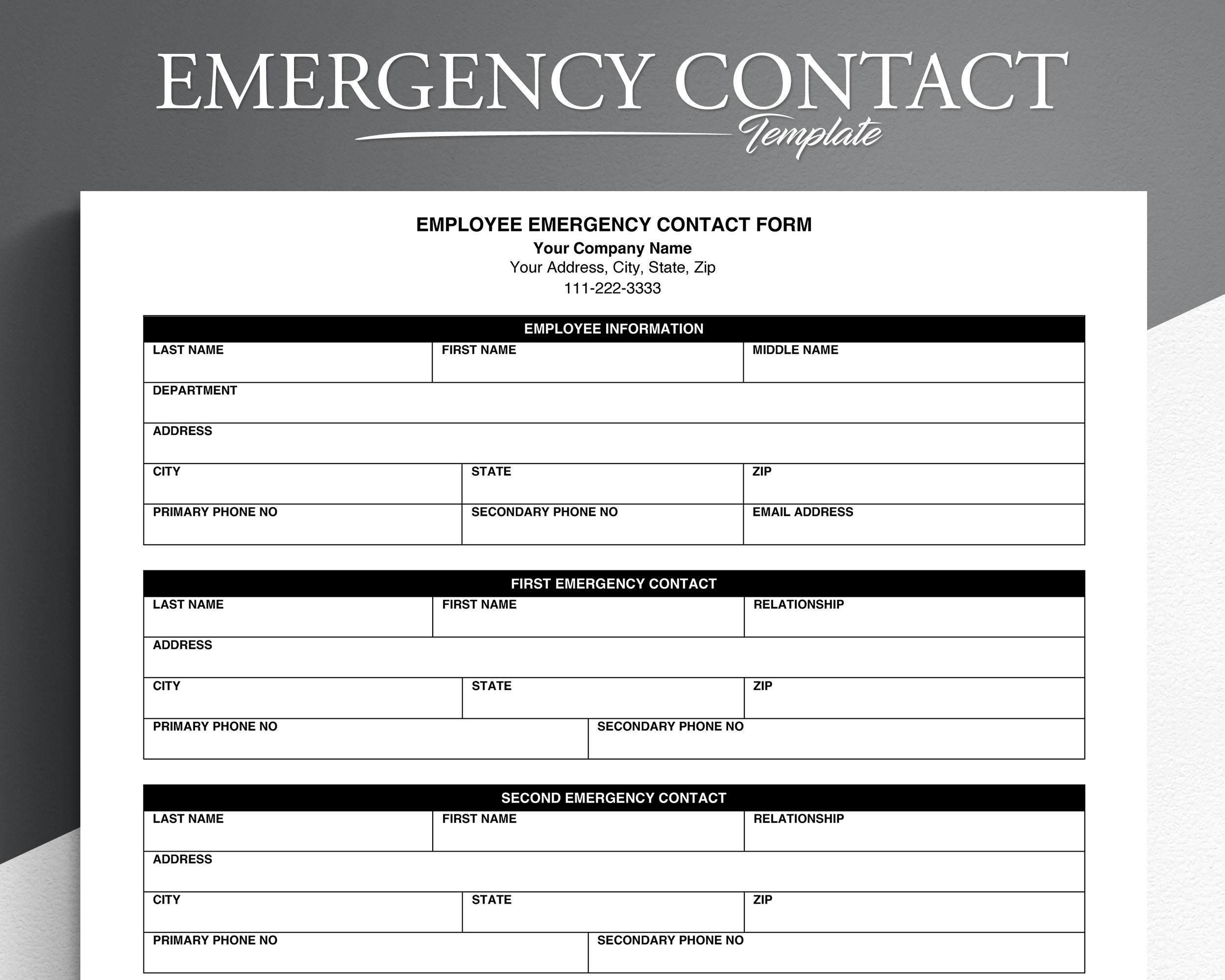 Emergency Contact Form Template For Employees