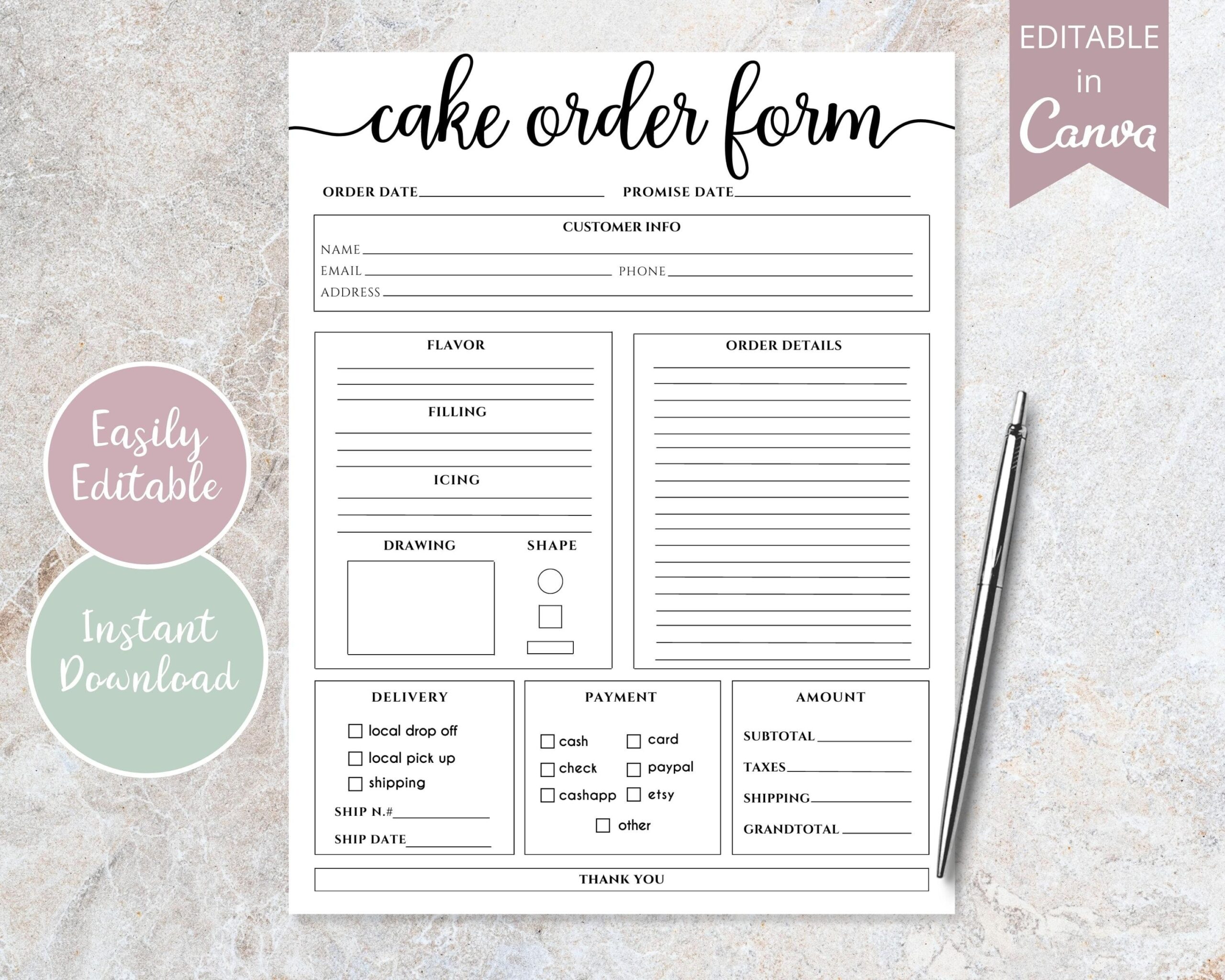 Cake Order Form Editable Canva Template Order Forms Template Printable Bakery Custom Order Form Digital Download Small Business Forms Etsy UK