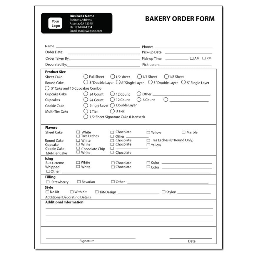 Cake Order Form Template