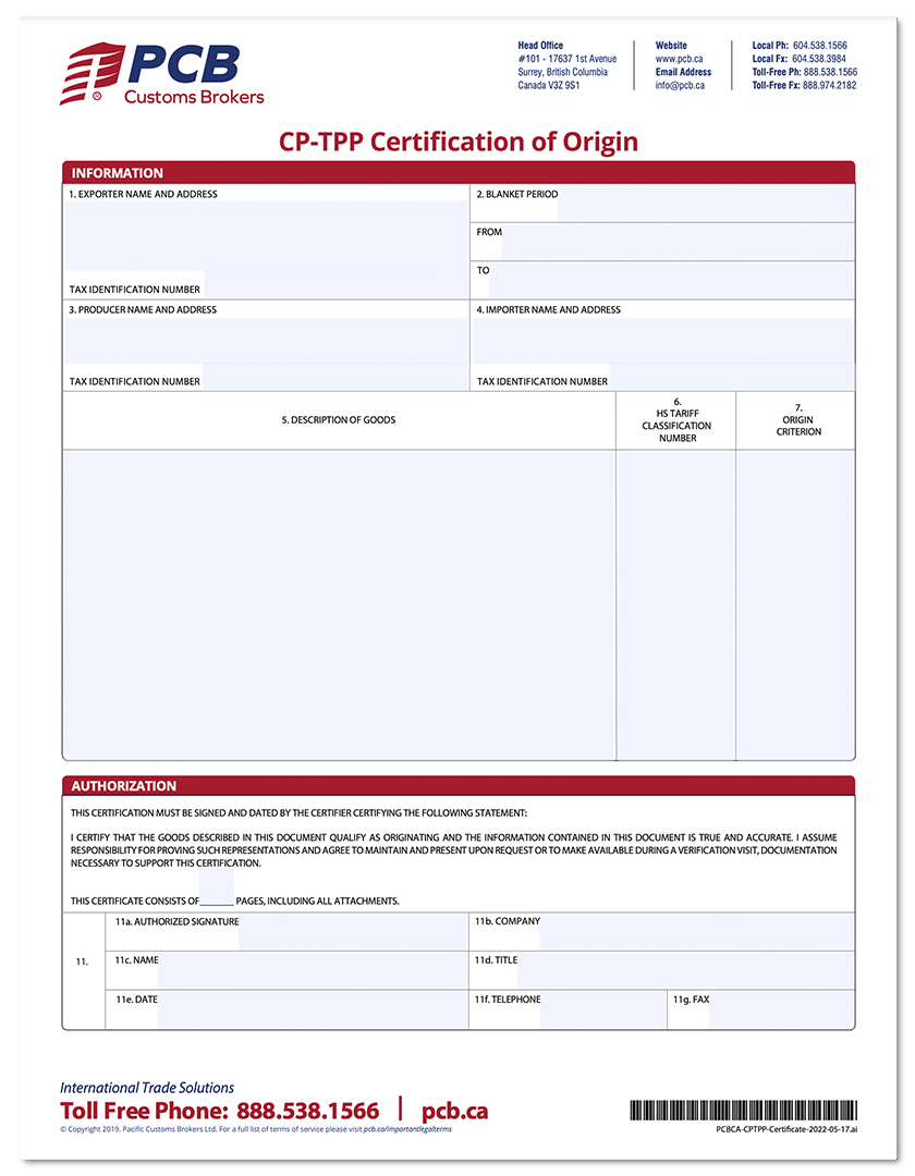 Canada Customs Forms PDF Downloads PCB