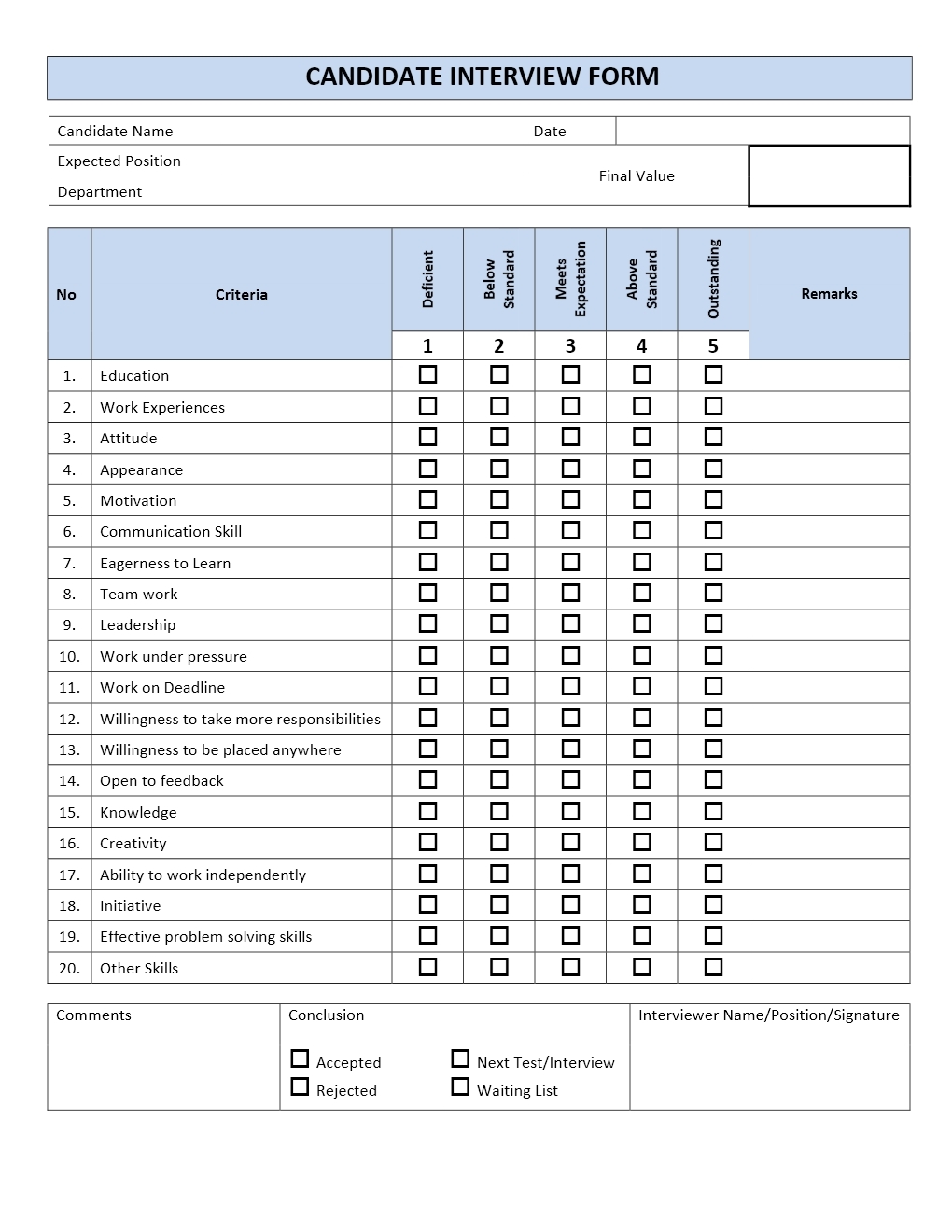 Interview Form Template