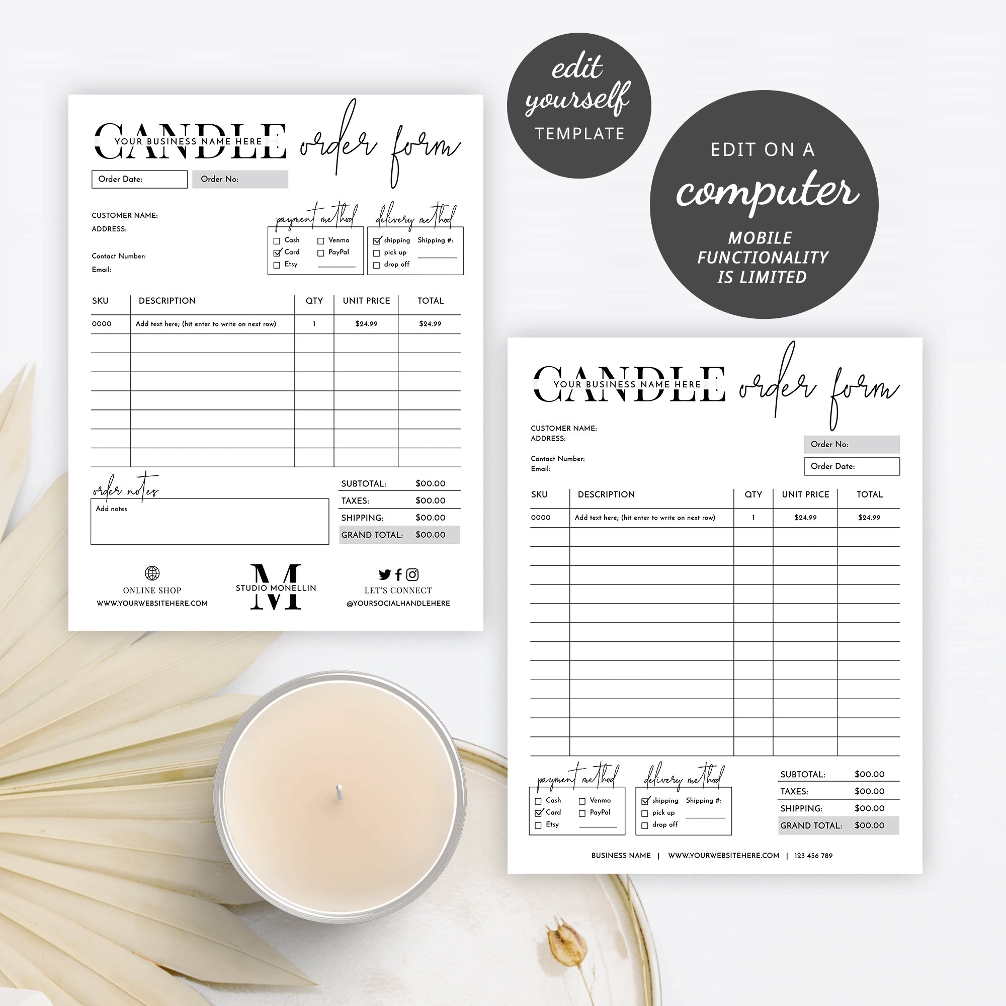 Candle Order Form Template Editable Product Quotation Form 