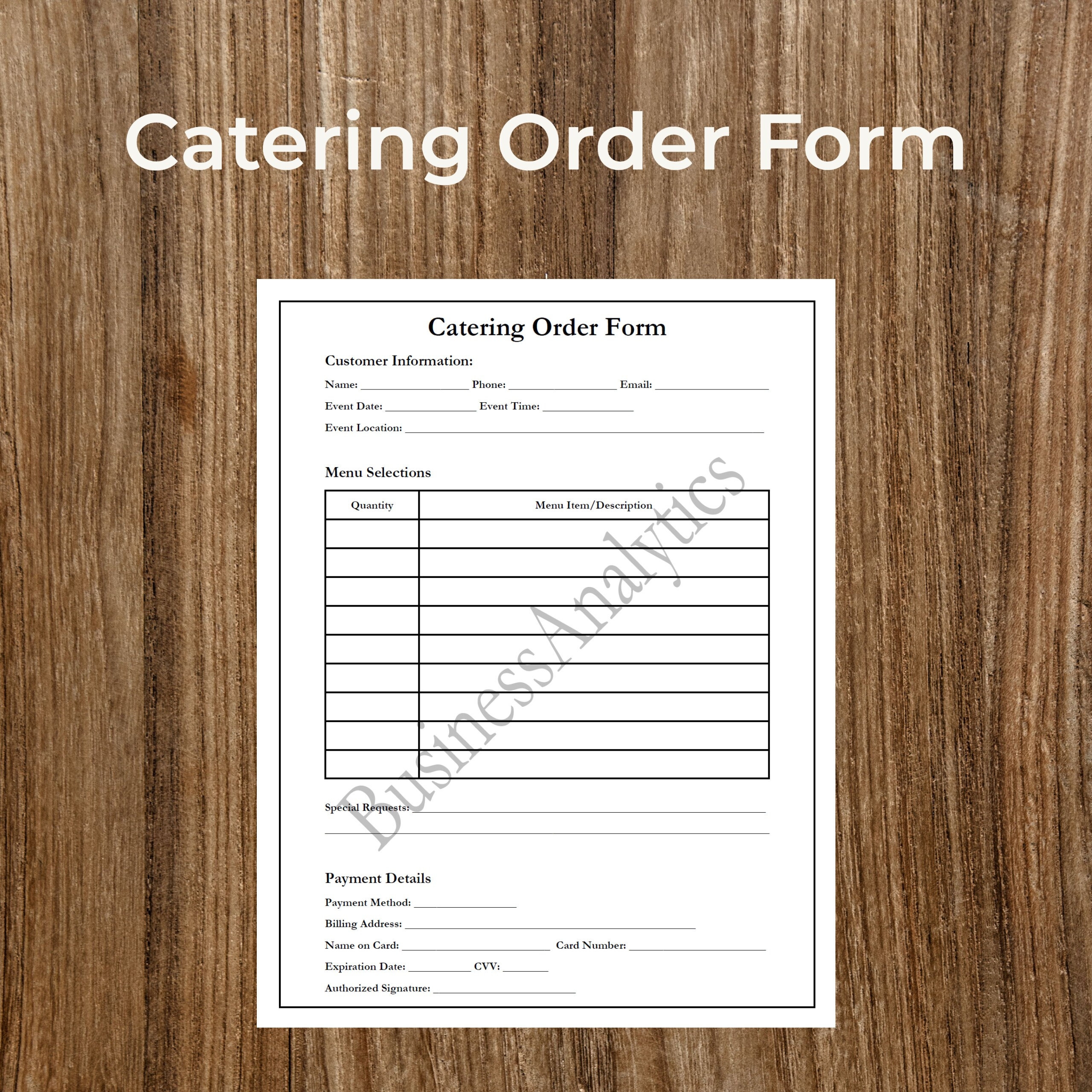 Catering Order Form Template