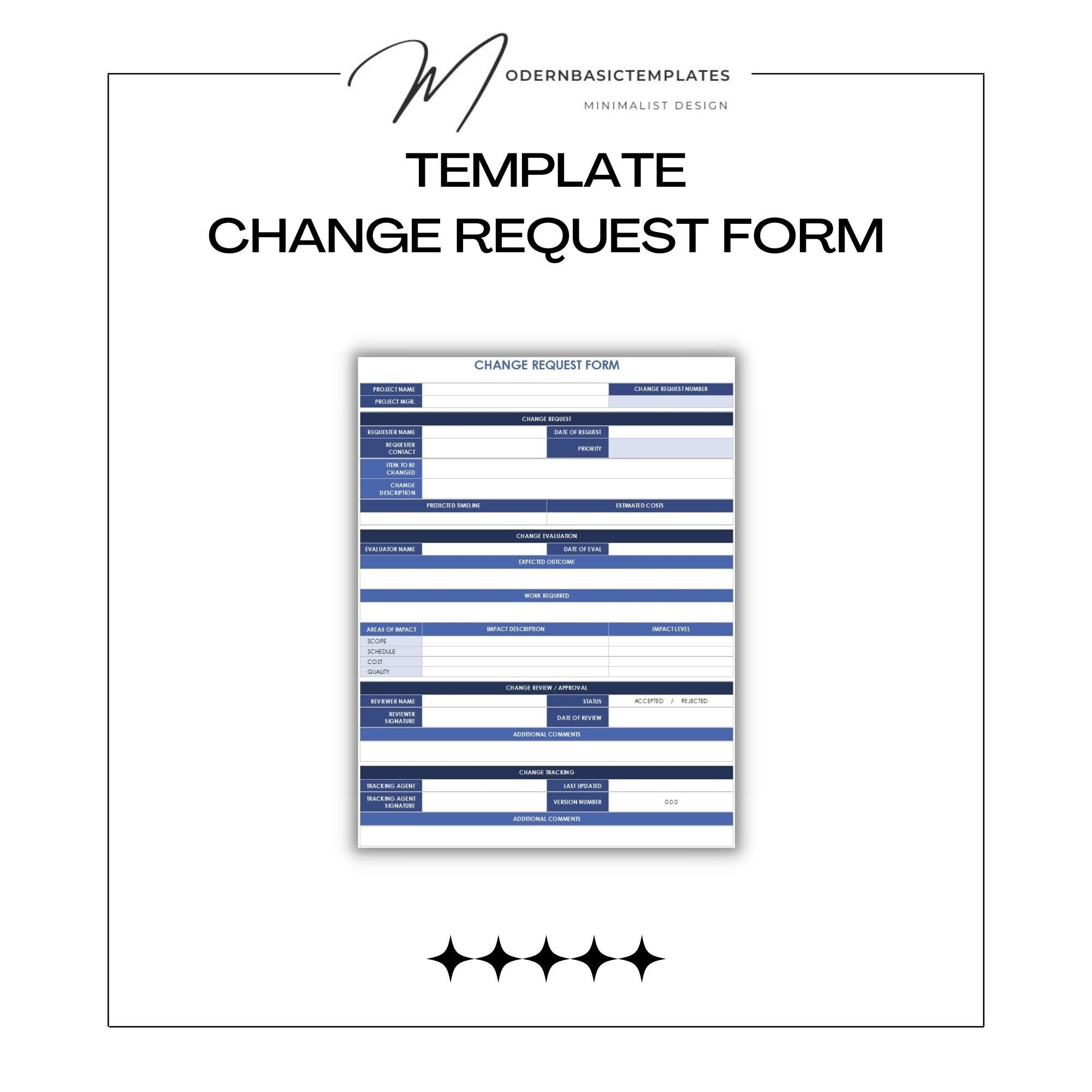Change Request Form Customizable Editable Printable Instant 