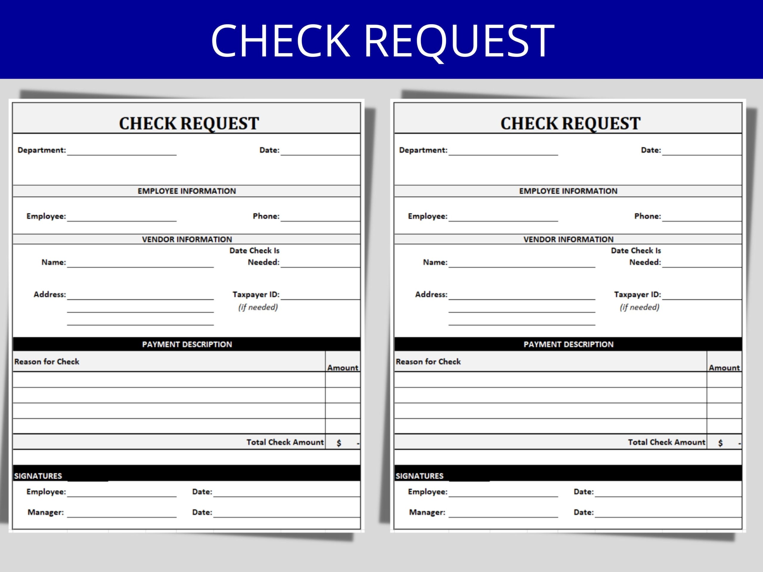 Check Request Form MS Editable Excel Spreadsheet Expense 