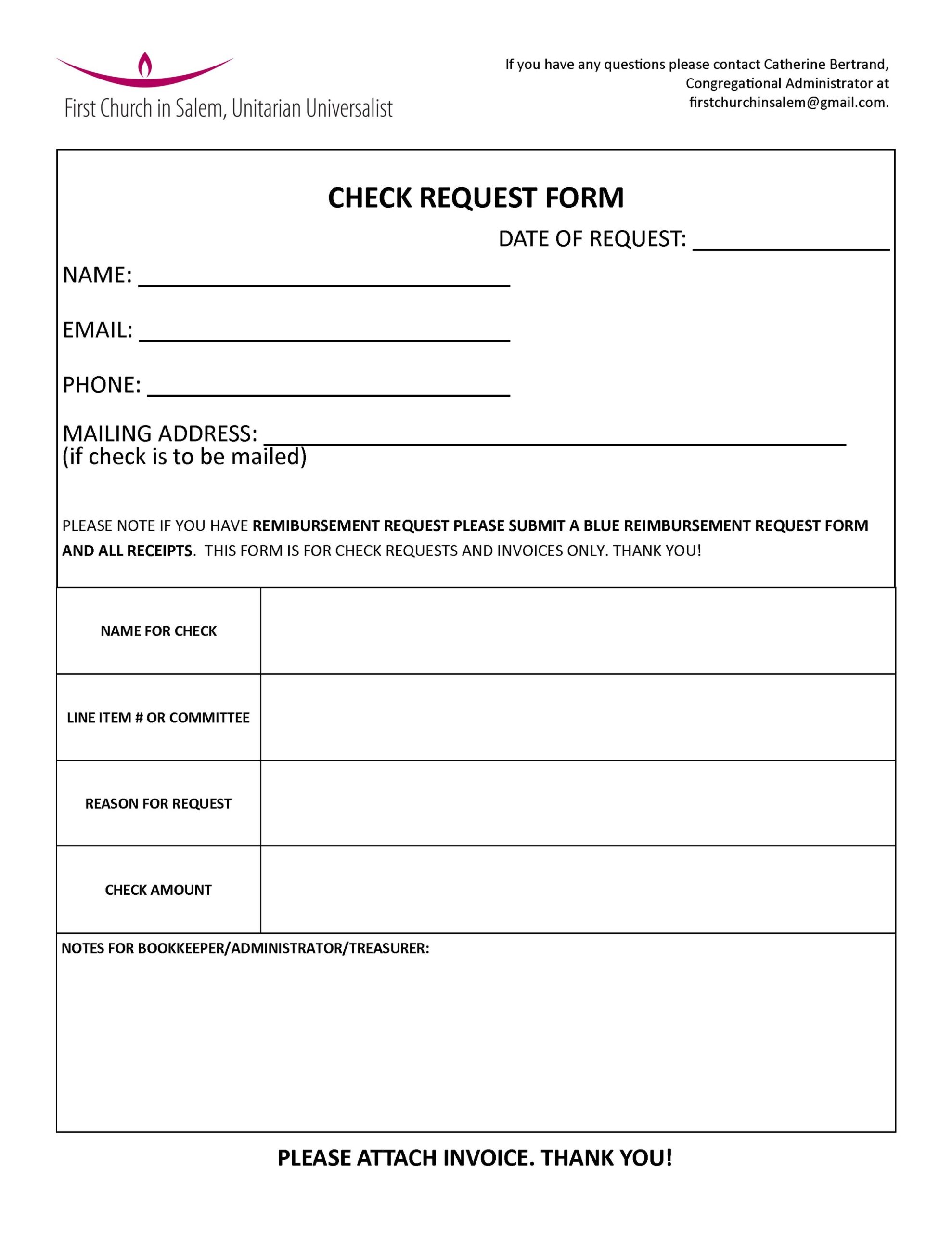 Check Request Forms The First Church In Salem