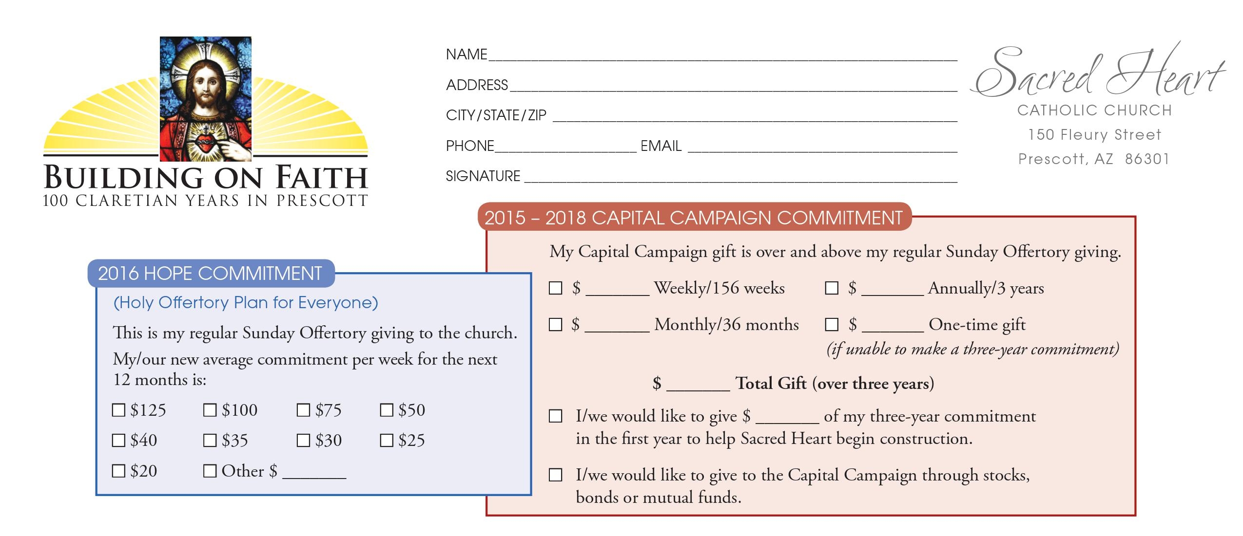 Church Capital Campaign Pledge Card Samples Church Development