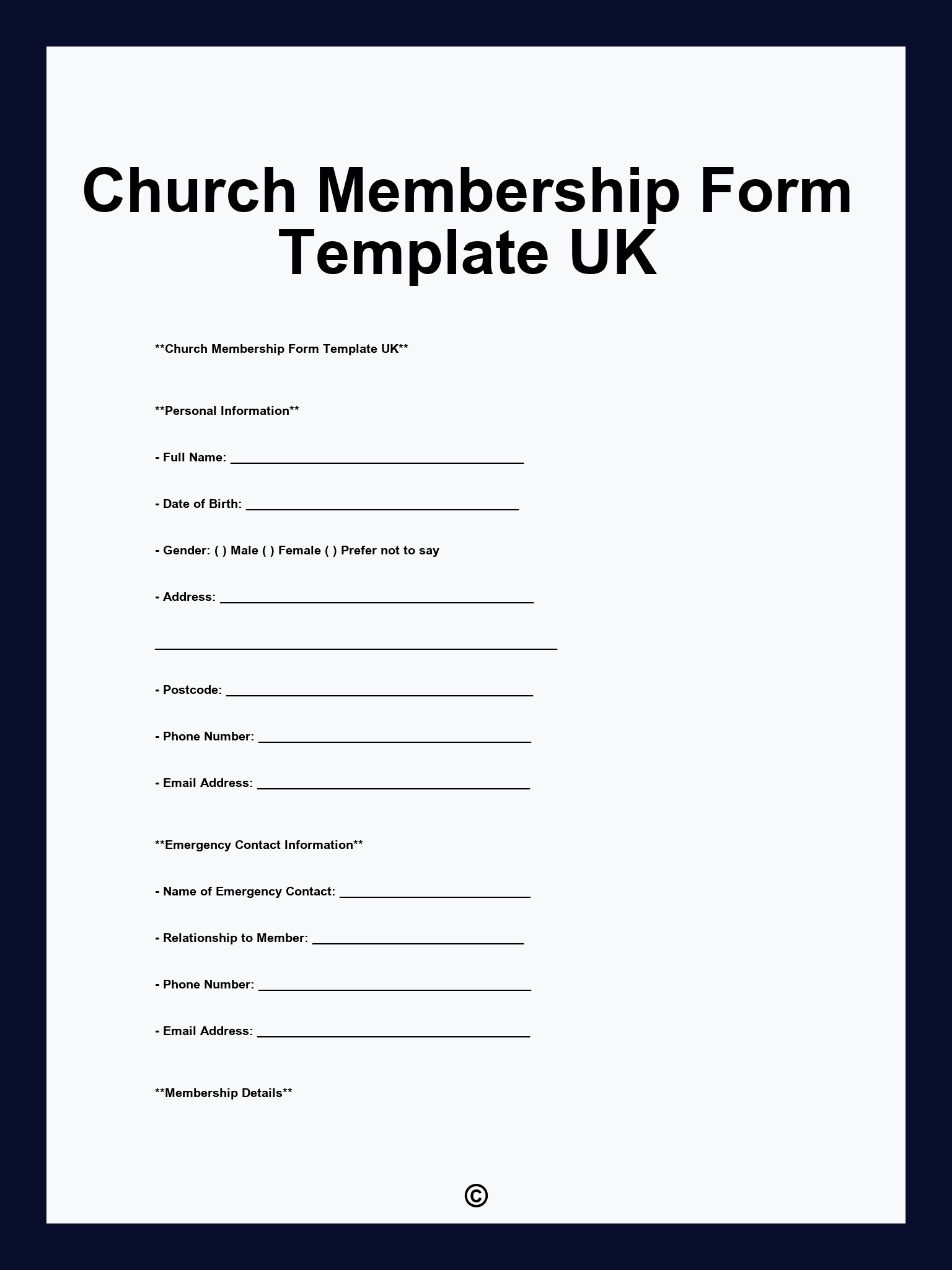 Church Membership Form Template UK