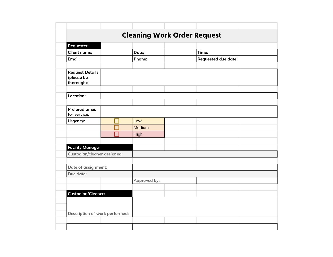 Cleaning Work Order Request Template PDF Excel Word 