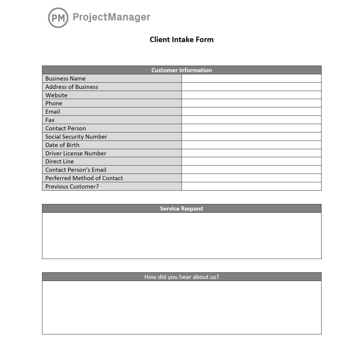 Client Intake Form For Word Free Download 