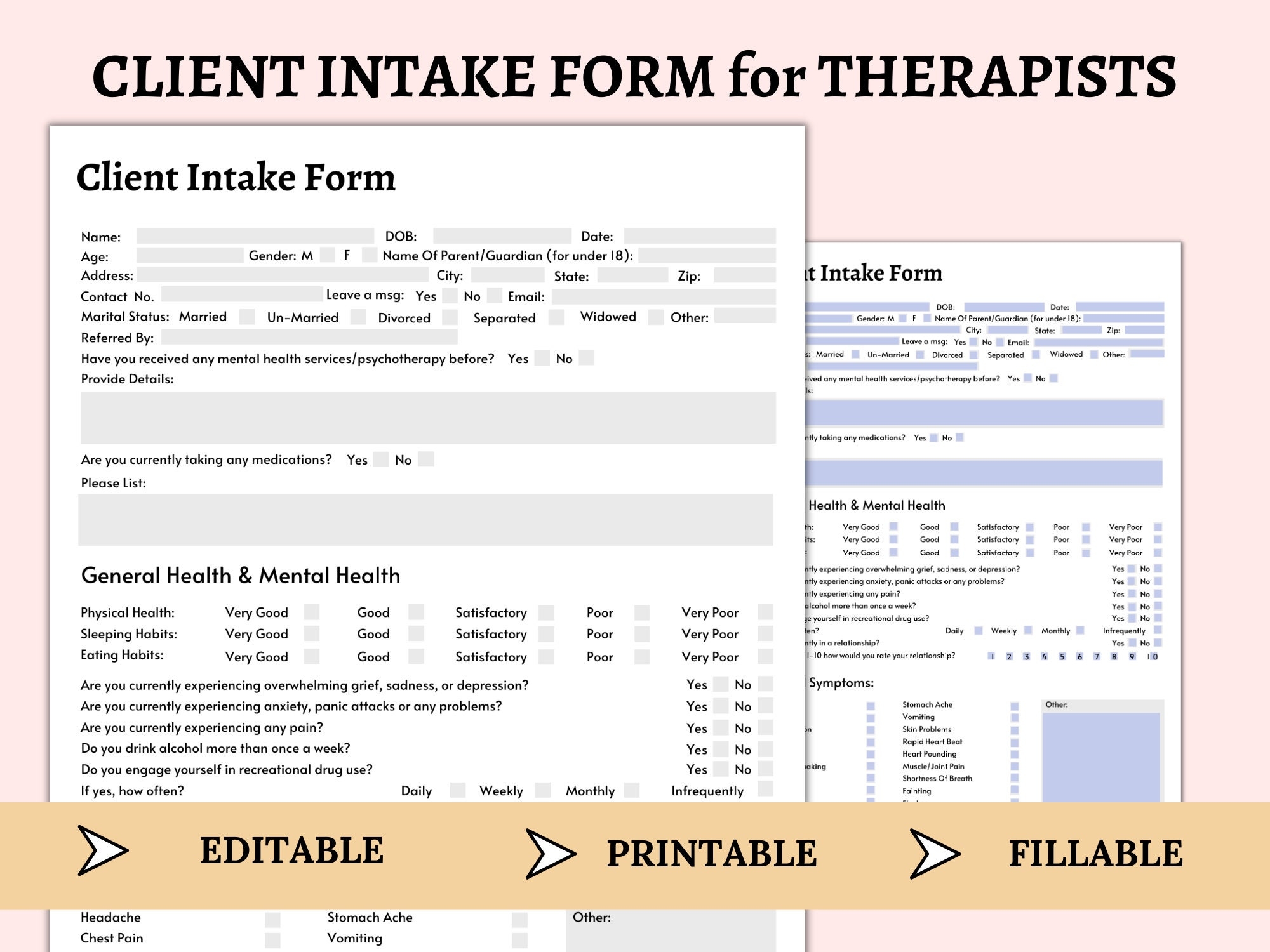 Client Intake Form Template Therapy Documentation Fillable 