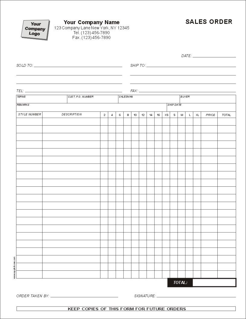 Clothing Order Form Item 2308