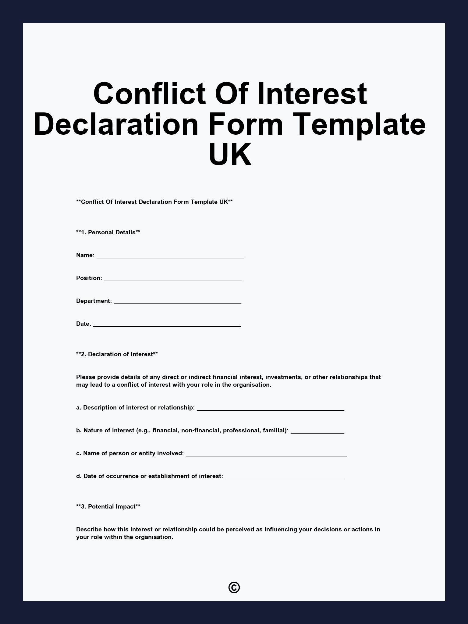 Conflict Of Interest Declaration Form Template UK