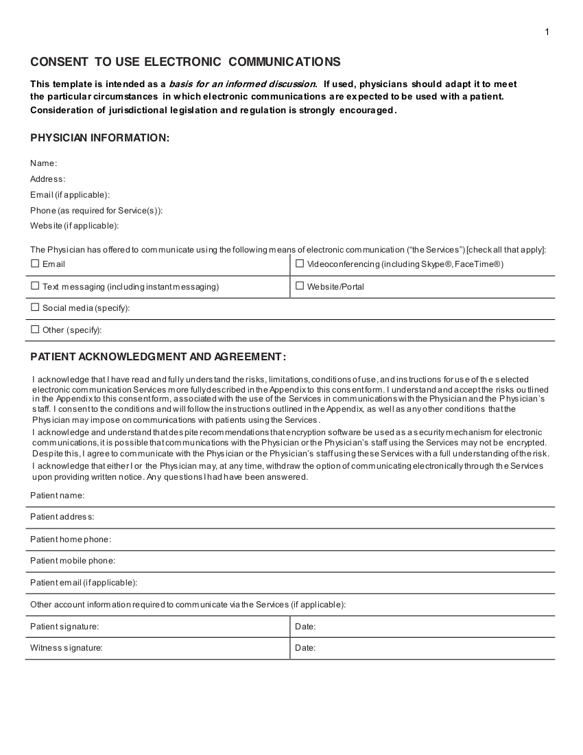 Consent To Use Electronic Communications World EMR