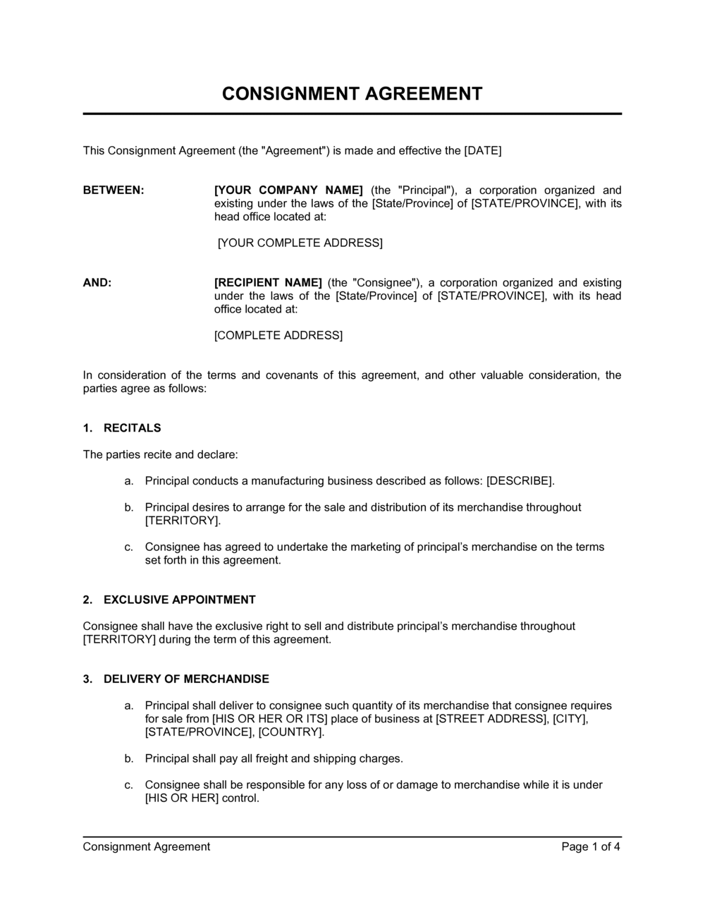 Consignment Form Template