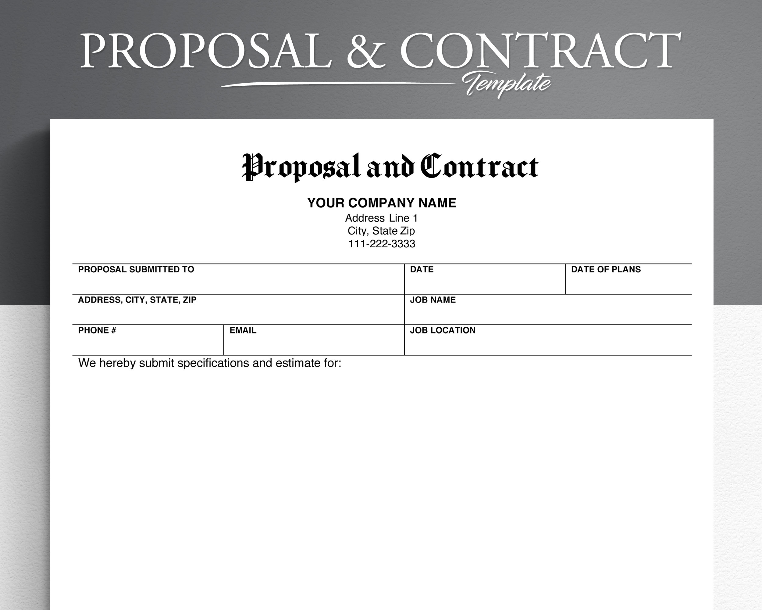 Contract Template Pdf google Docs microsoft Word Contract And Proposal Contract Form Quote Form Job Proposal Service Contract Etsy