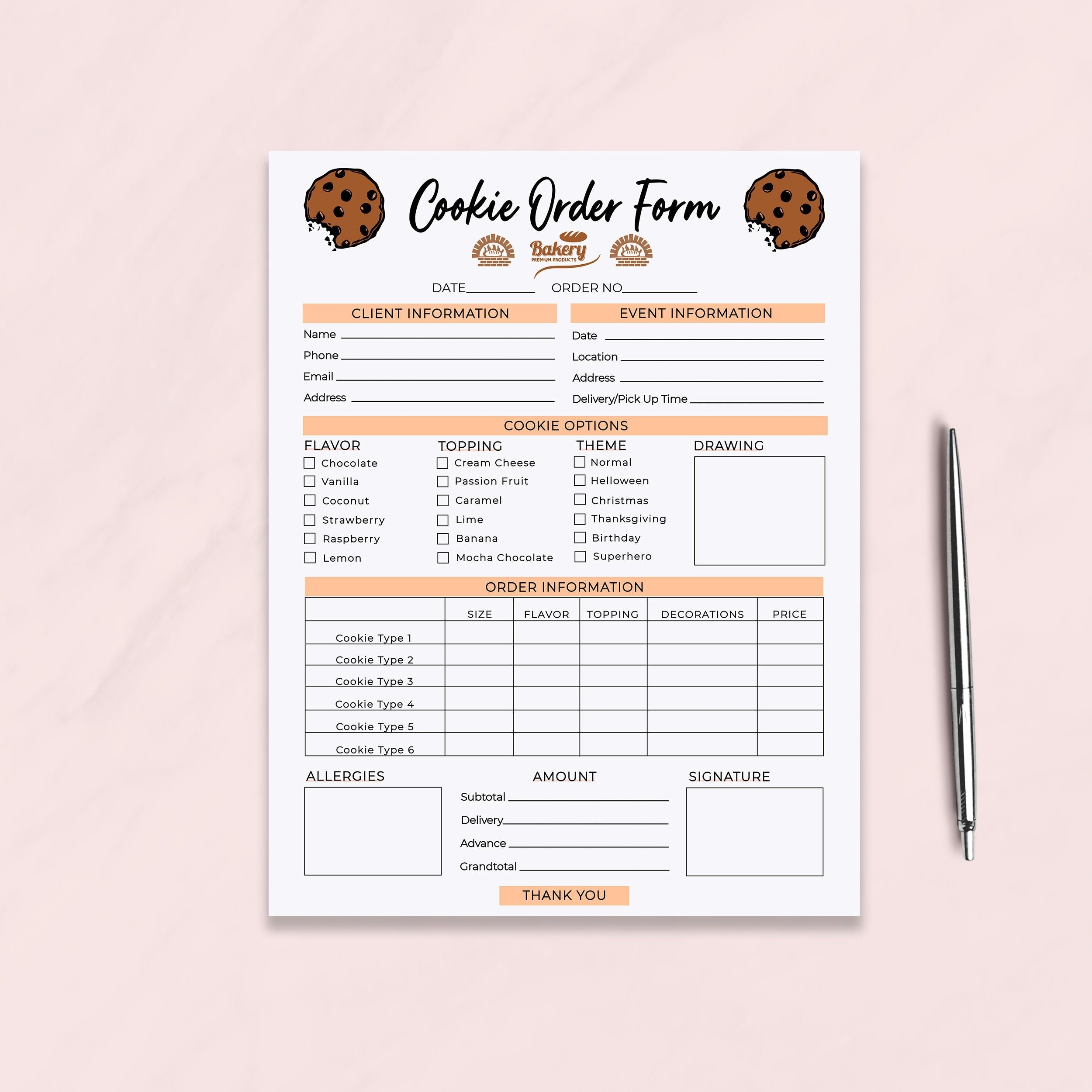 Cookie Order Form Template Bakery Order Form Receipt Small 