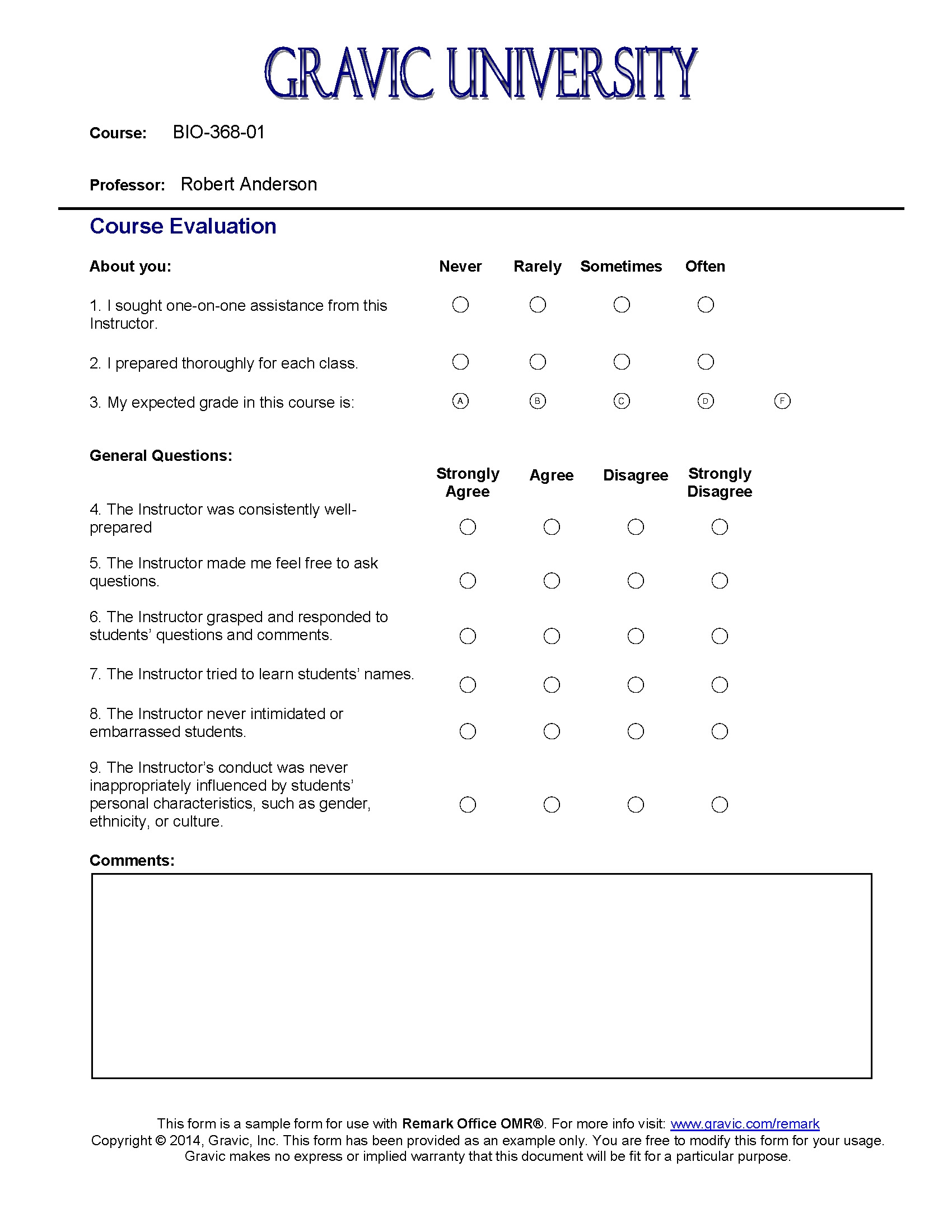 Course Evaluation Machine Printed Course And Professor IDs Remark Software