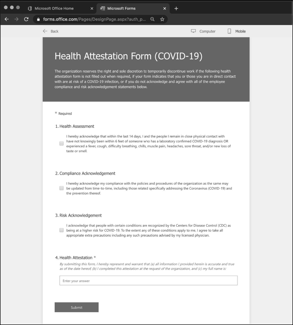 Creating An Automated Health Attestation System During The COVID 