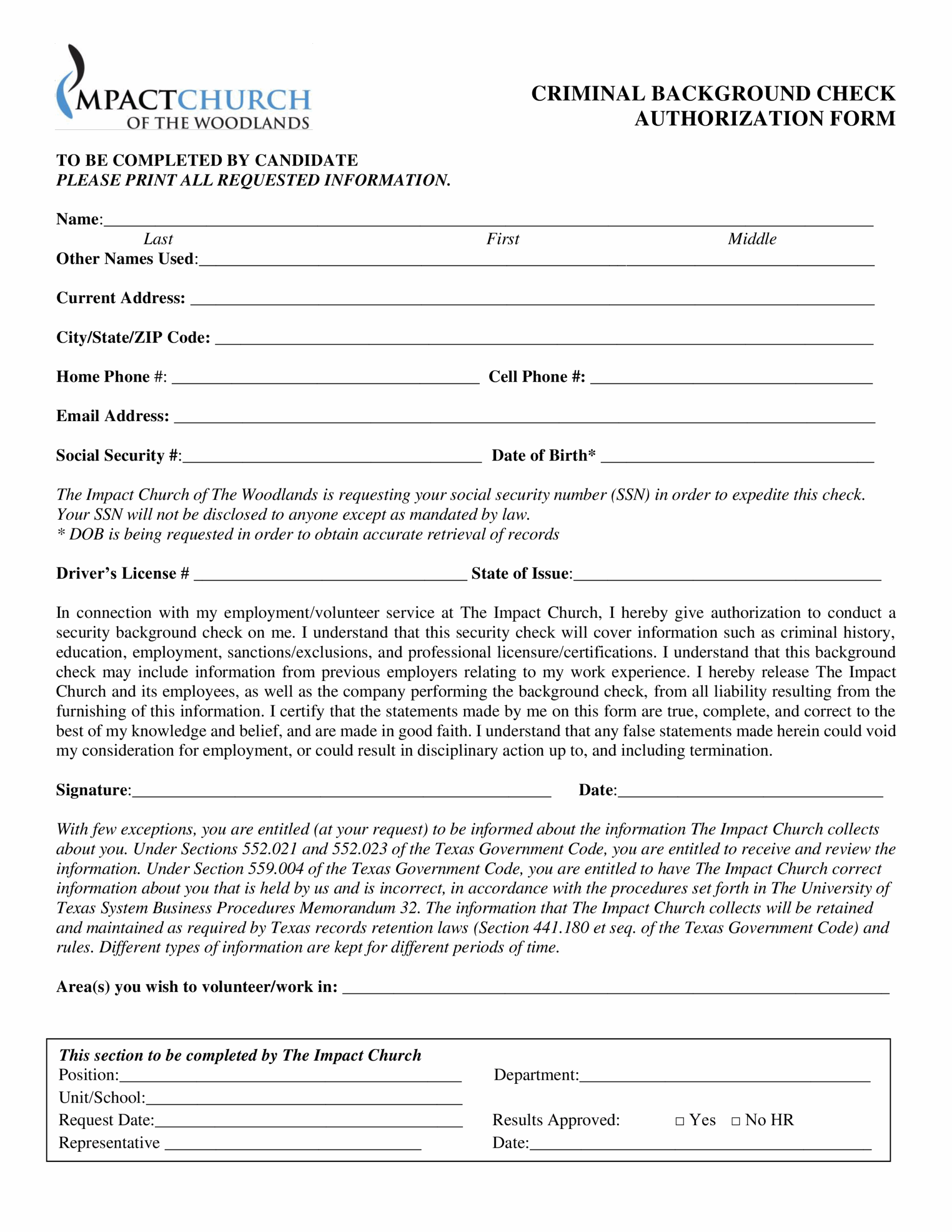 Criminal Background Check Authorization Form Templates At Allbusinesstemplates