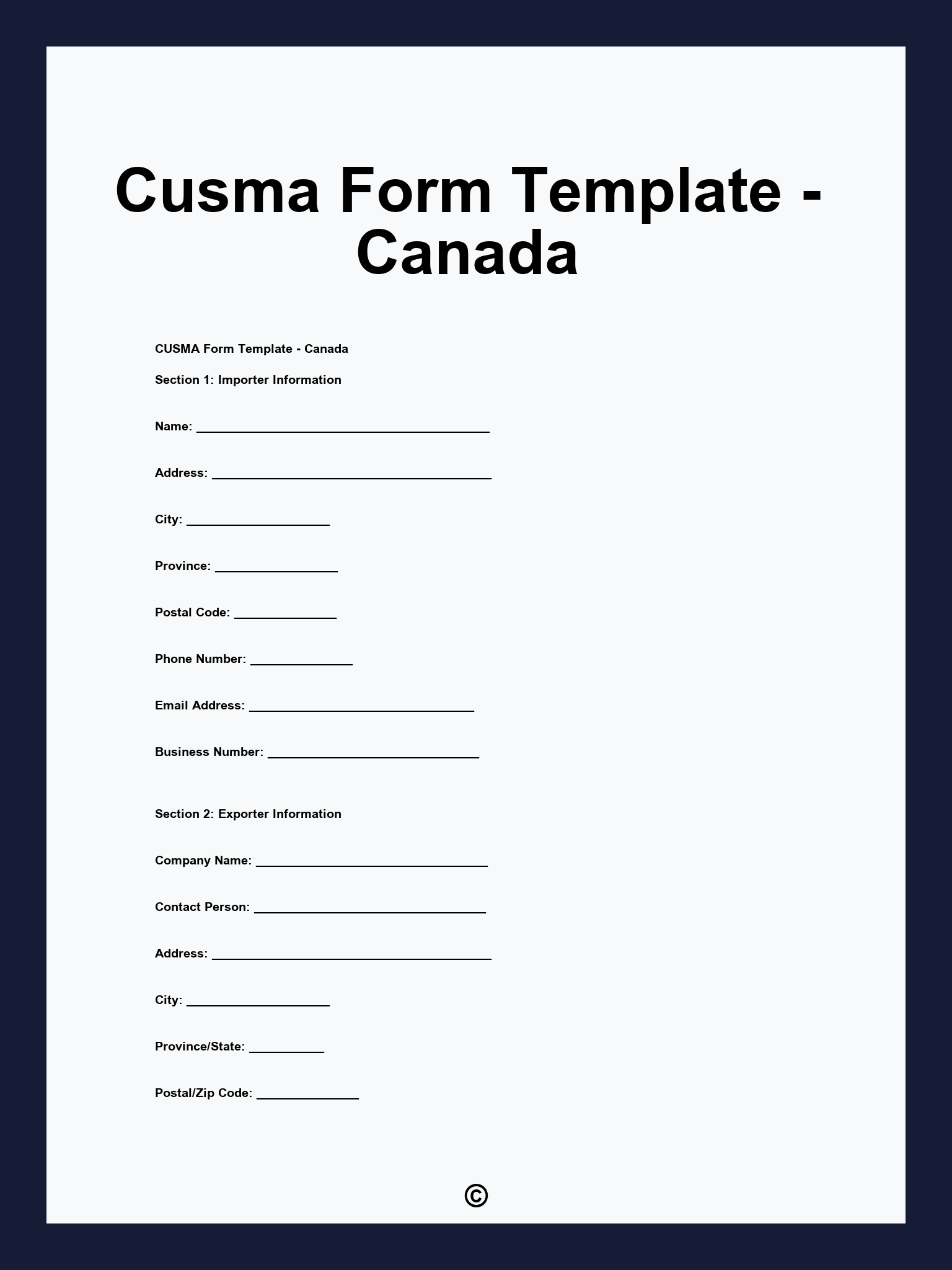 Cusma Form Template Canada
