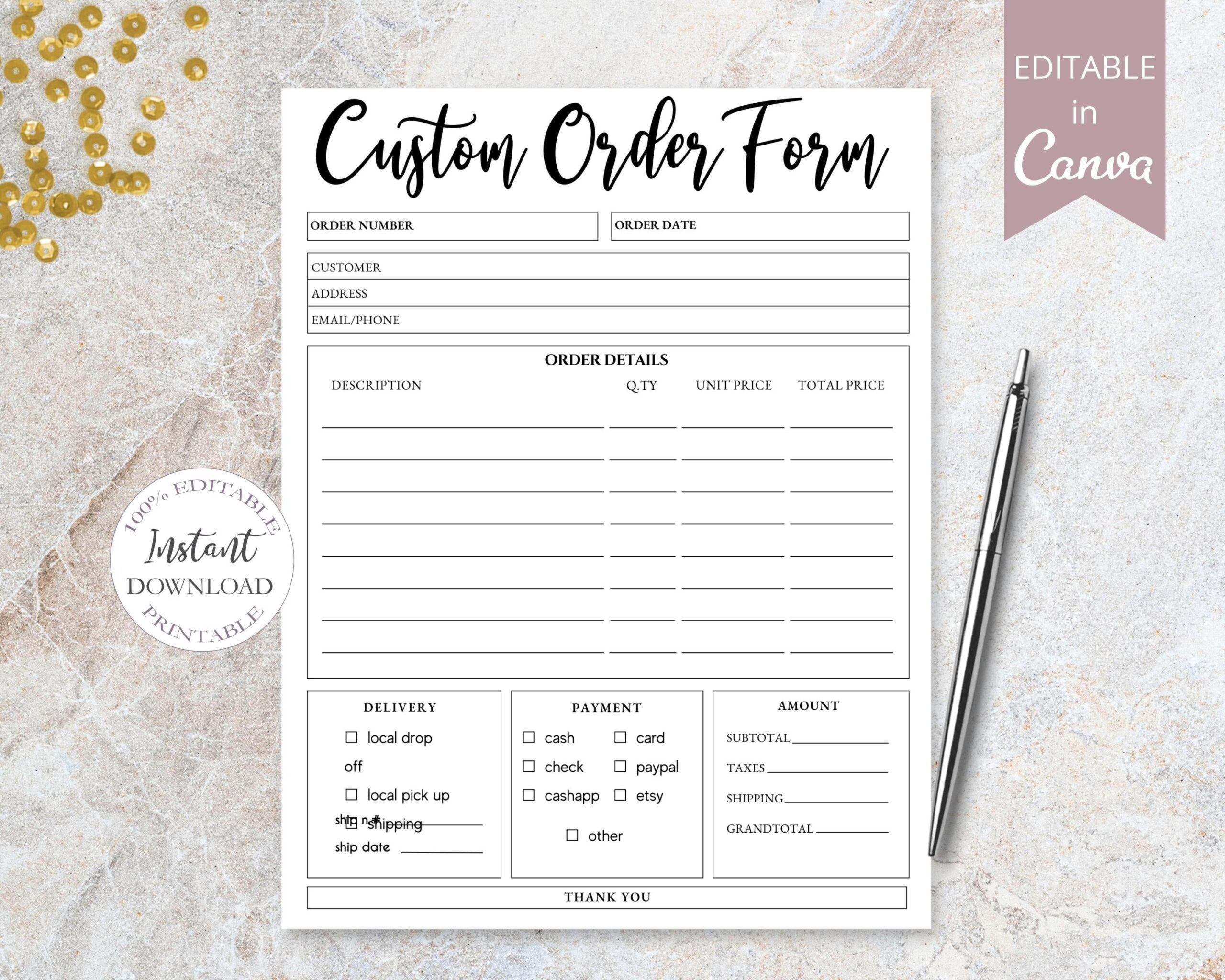 Custom Order Form Template Canva Template Printable Crafters Order Form Etsy Shop Forms Small Business Forms Instant Download Etsy