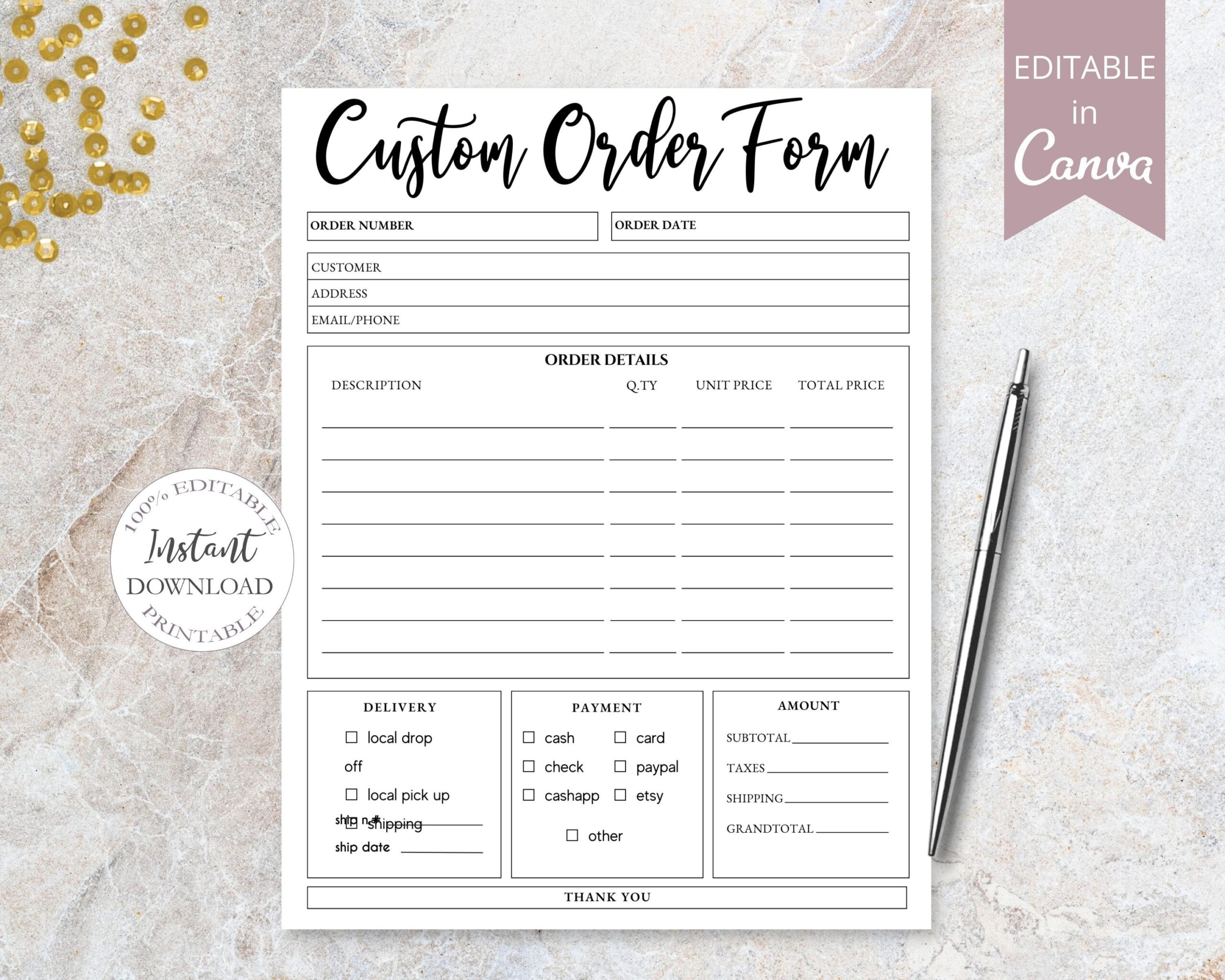 Custom Order Form Template Canva Template Printable Crafters 