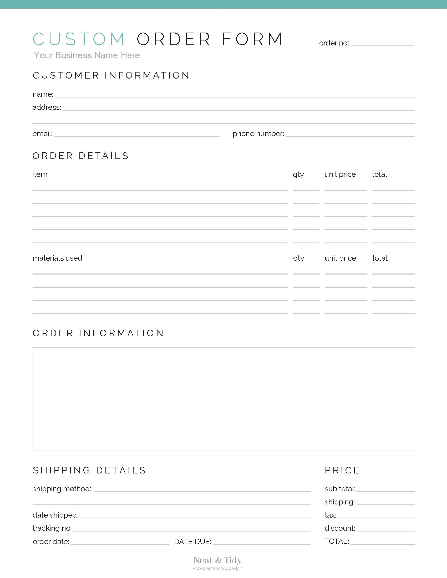 Custom Order Form