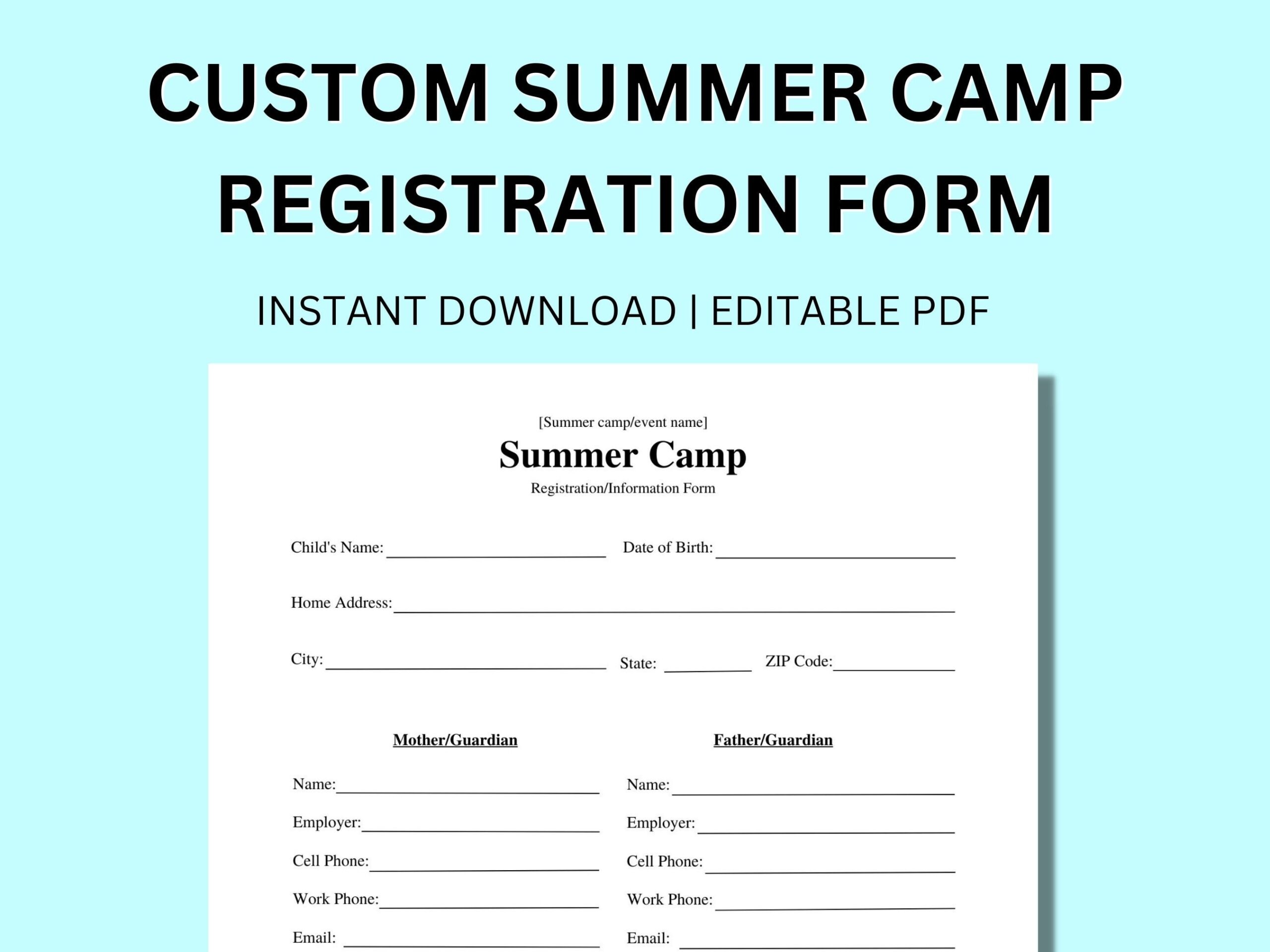 Custom Summer Camp VBS Event Registration Editable Instant Digital Download Form Medical Registration Child Form For Work School Church Etsy