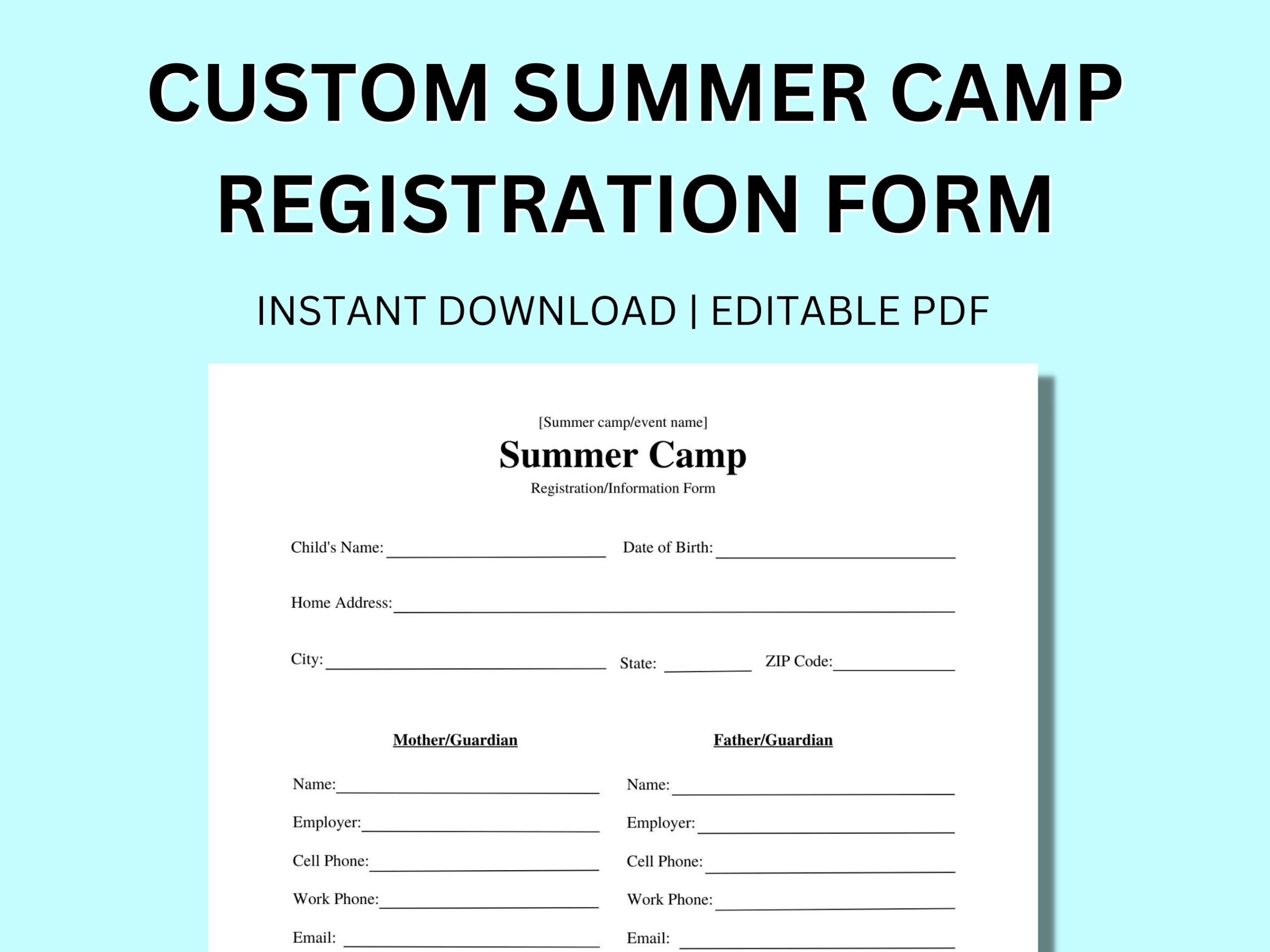 Custom Summer Camp VBS Event Registration Editable Instant Digital 