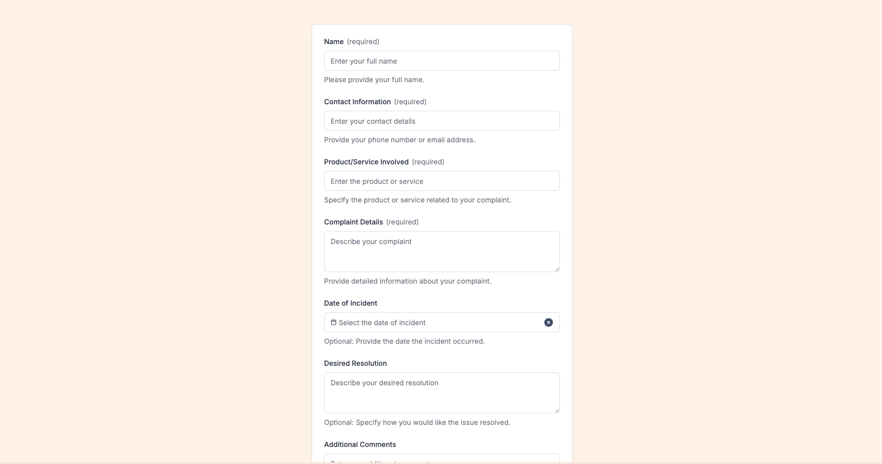 Customer Complaint Form Template