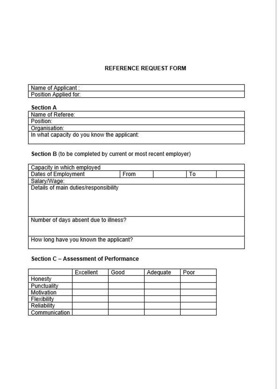 Customizable Professional Reference Request Template Digital Format Job Application Tool Etsy