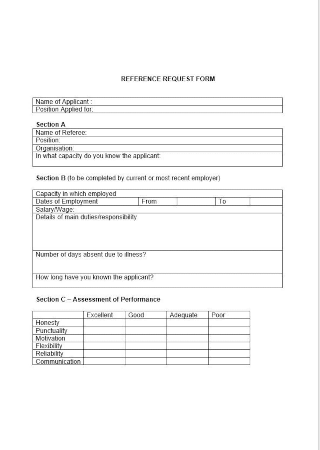 Customizable Professional Reference Request Template Digital Format Job Application Tool Etsy