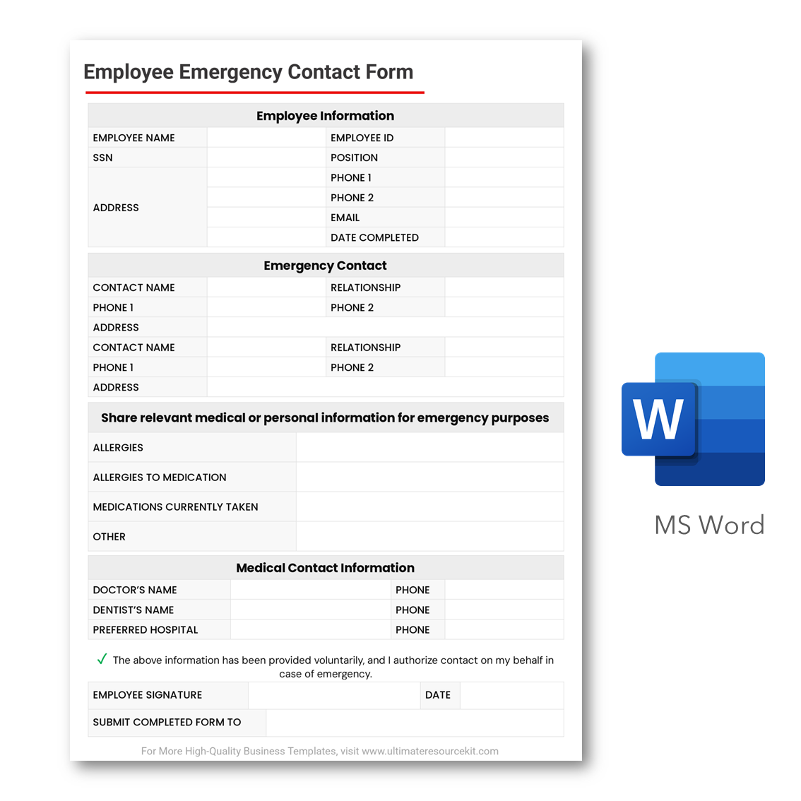 Emergency Contact Forms Templates