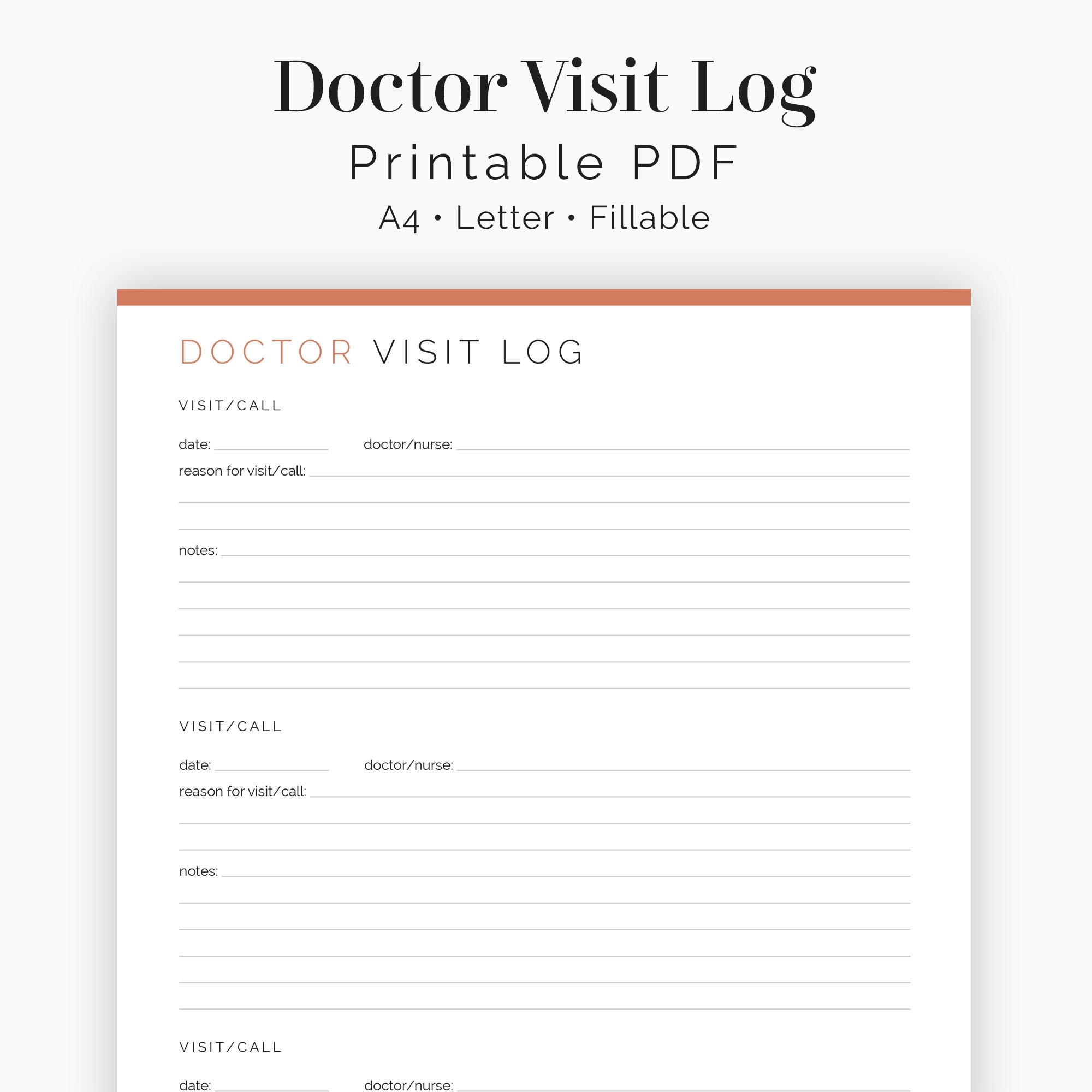 Doctor Visit Log 2 Layouts Health U0026 Medical Log Healthcare Planner Medical Planner Printable PDF 3 Colours Instant Download Etsy