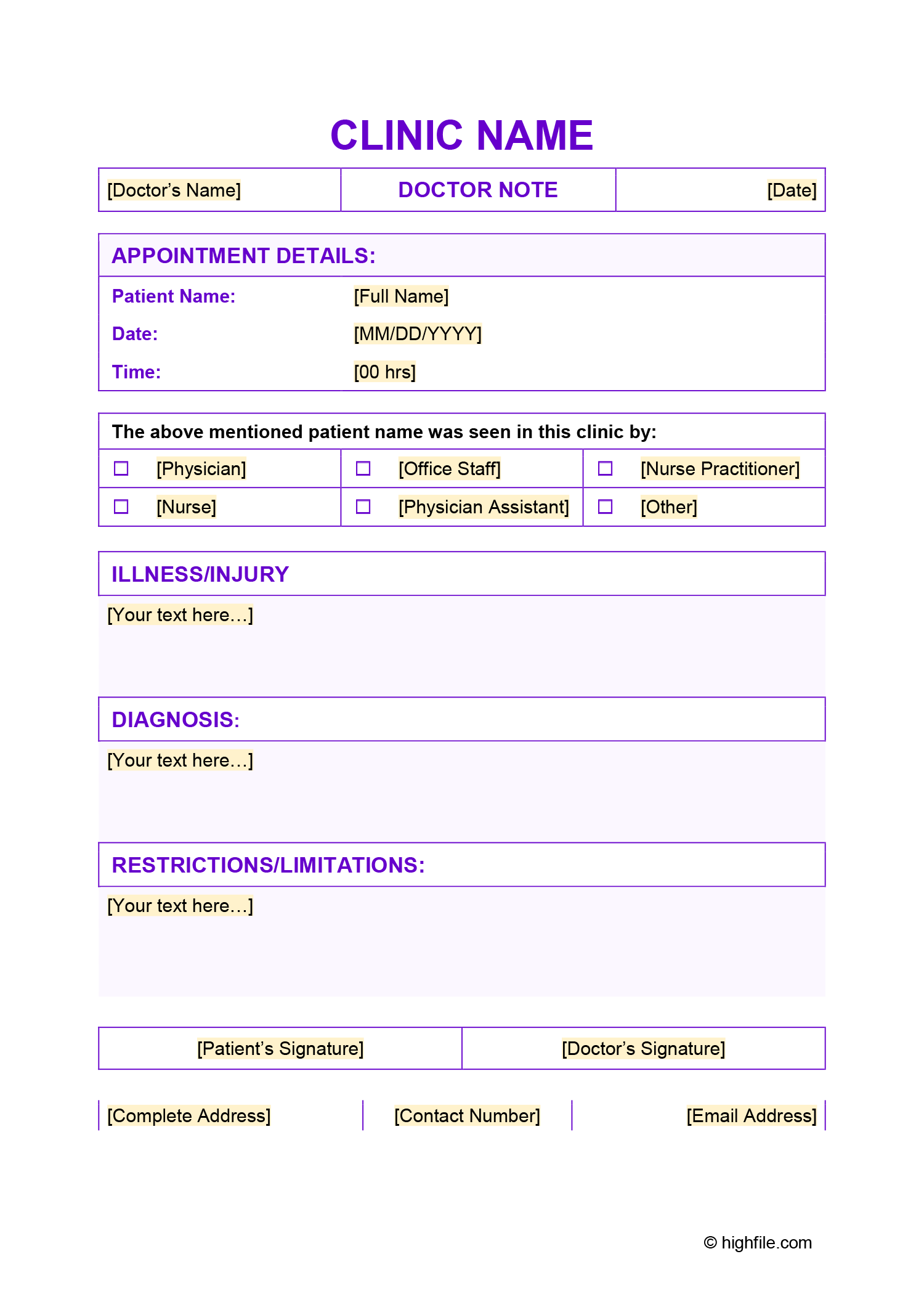 Doctors Note Template For Work Word PDF Google Docs Highfile