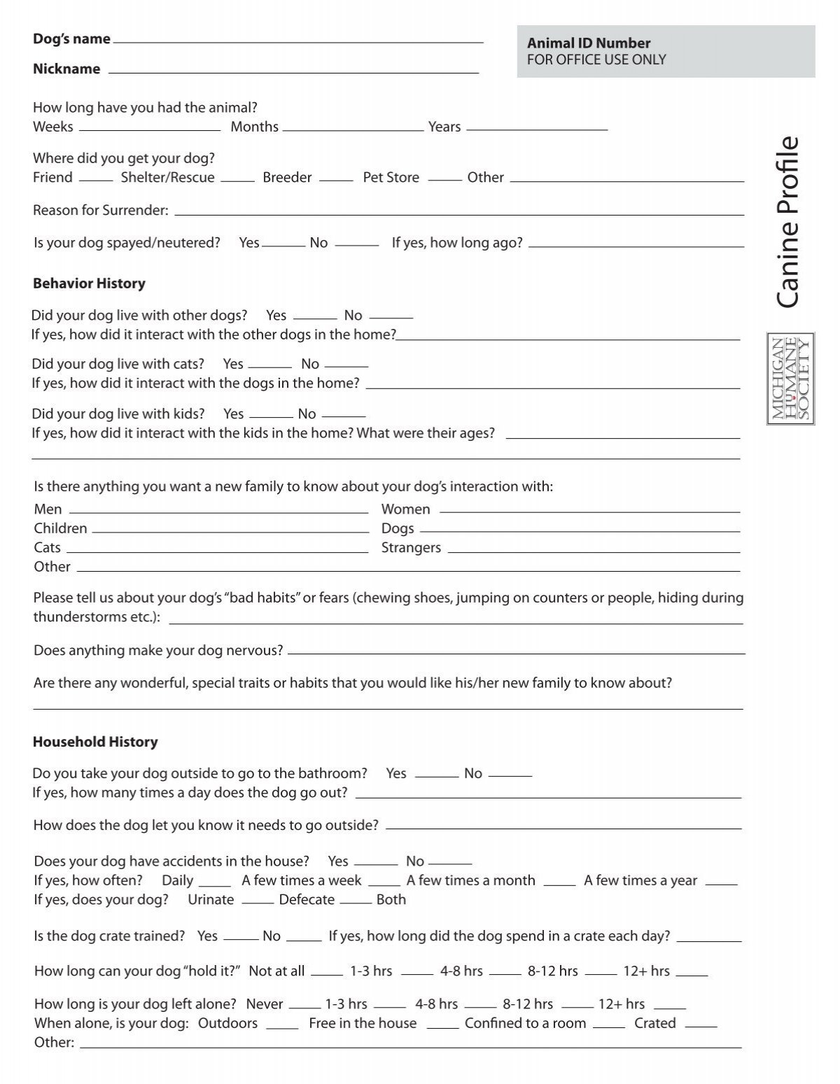 Dog Surrender Form Michigan Humane Society