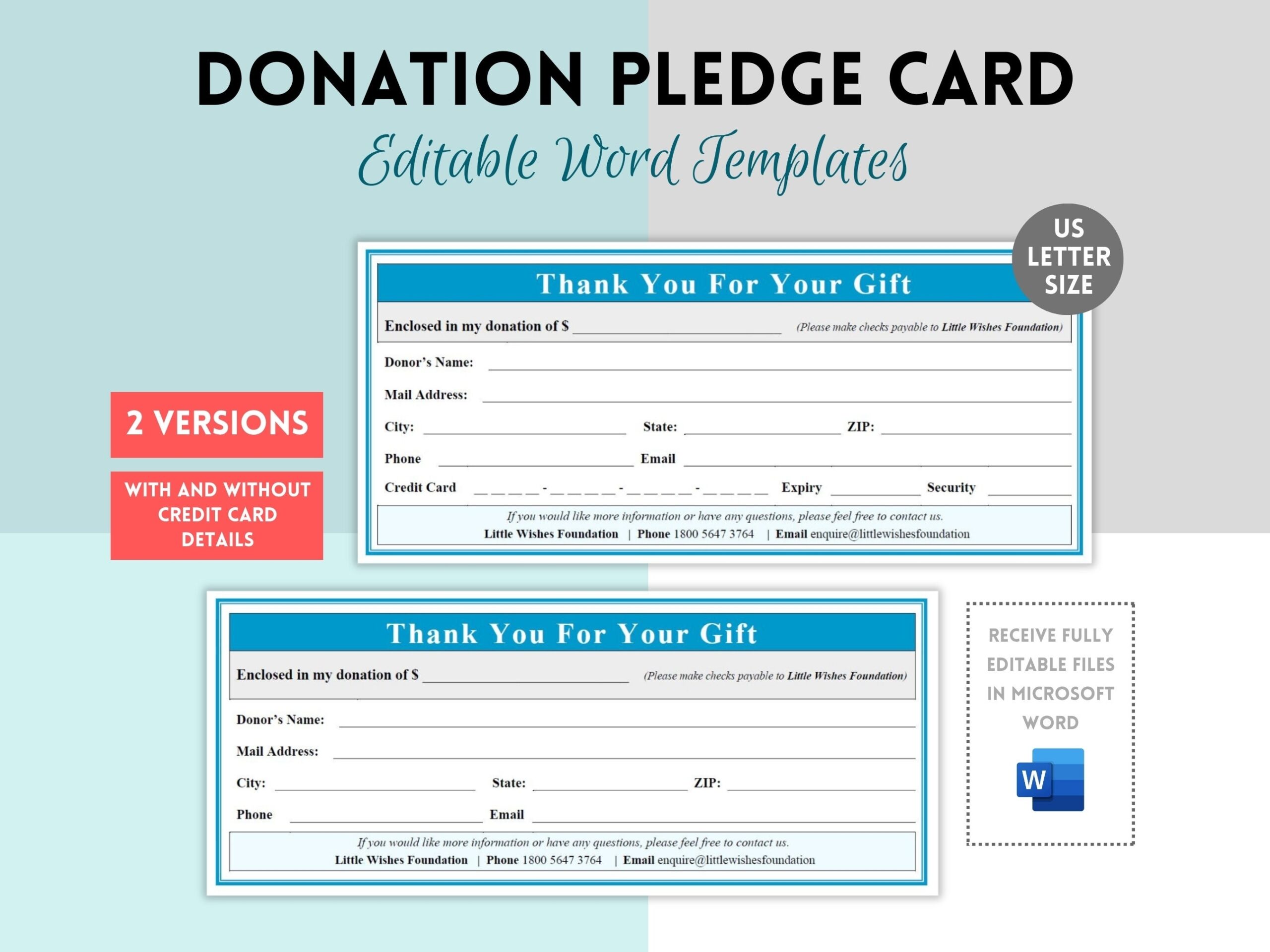 Donation Pledge Card Donation Form Donation Flyer Non Profit 