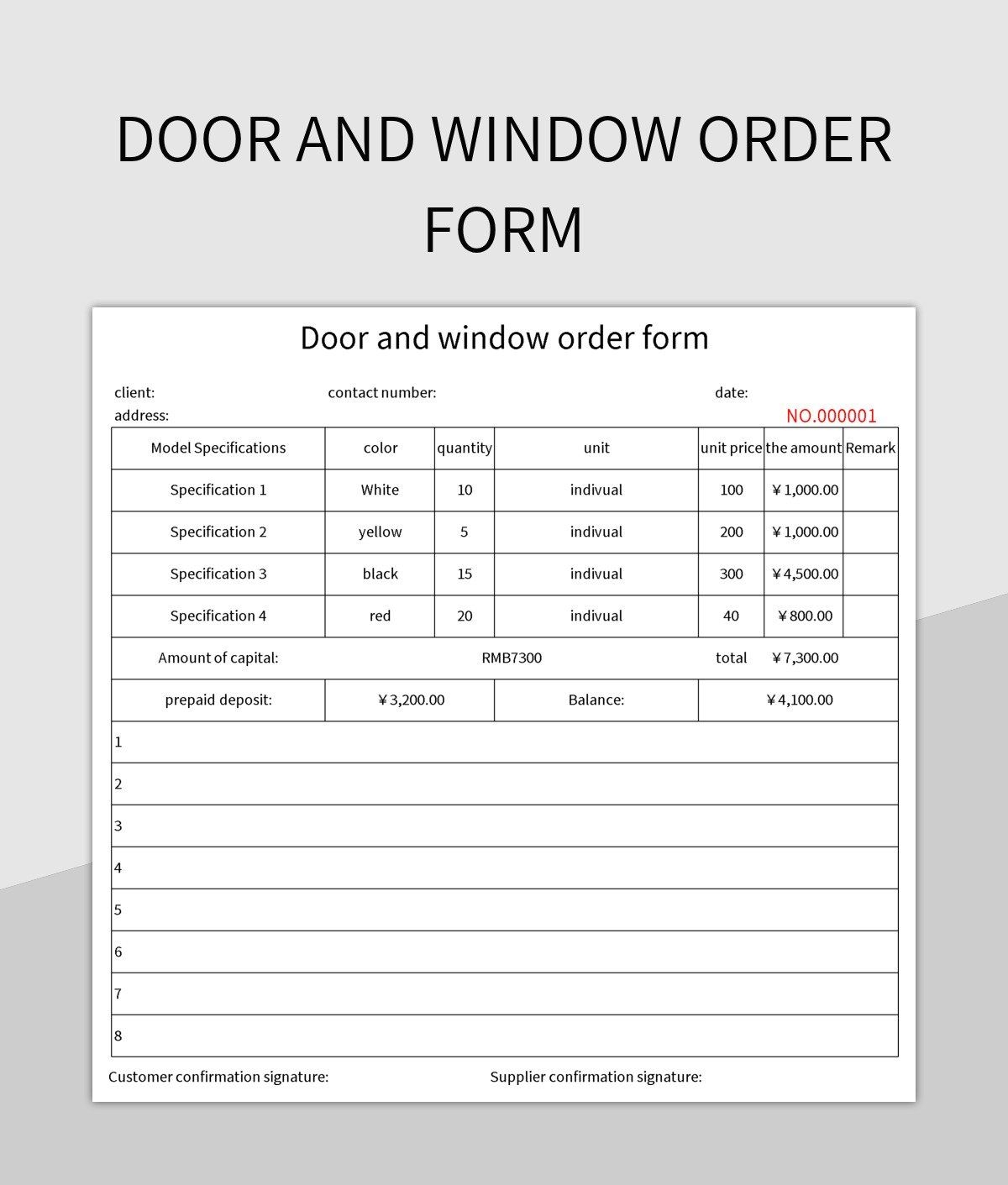 Door Order Form Template