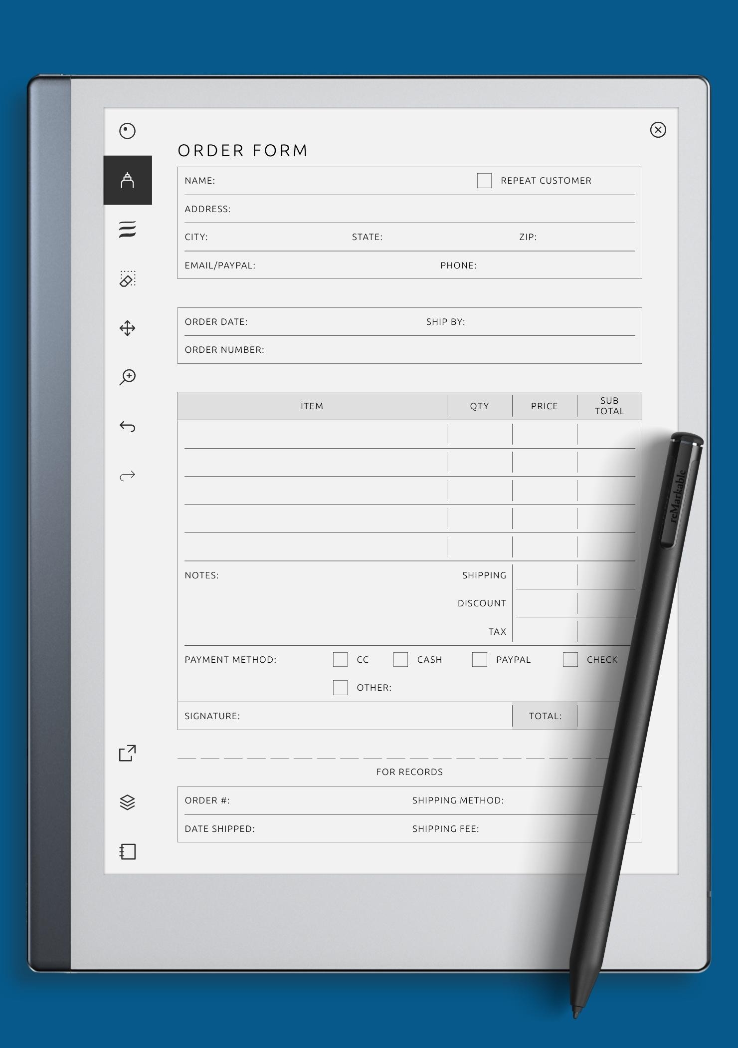 Download Printable Order Form Template PDF